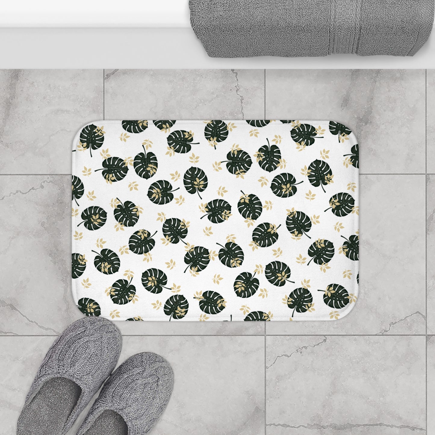 Tropical Leaf Bath Mat, Soft Bathroom Rug, Plant Lover Decor, Boho Home Accessory, Gifts for Housewarming, Beach Vibes