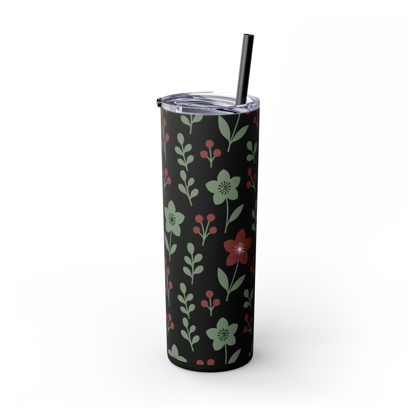 Skinny Tumbler with Straw, 20oz abstract flower design. Travel tumbler