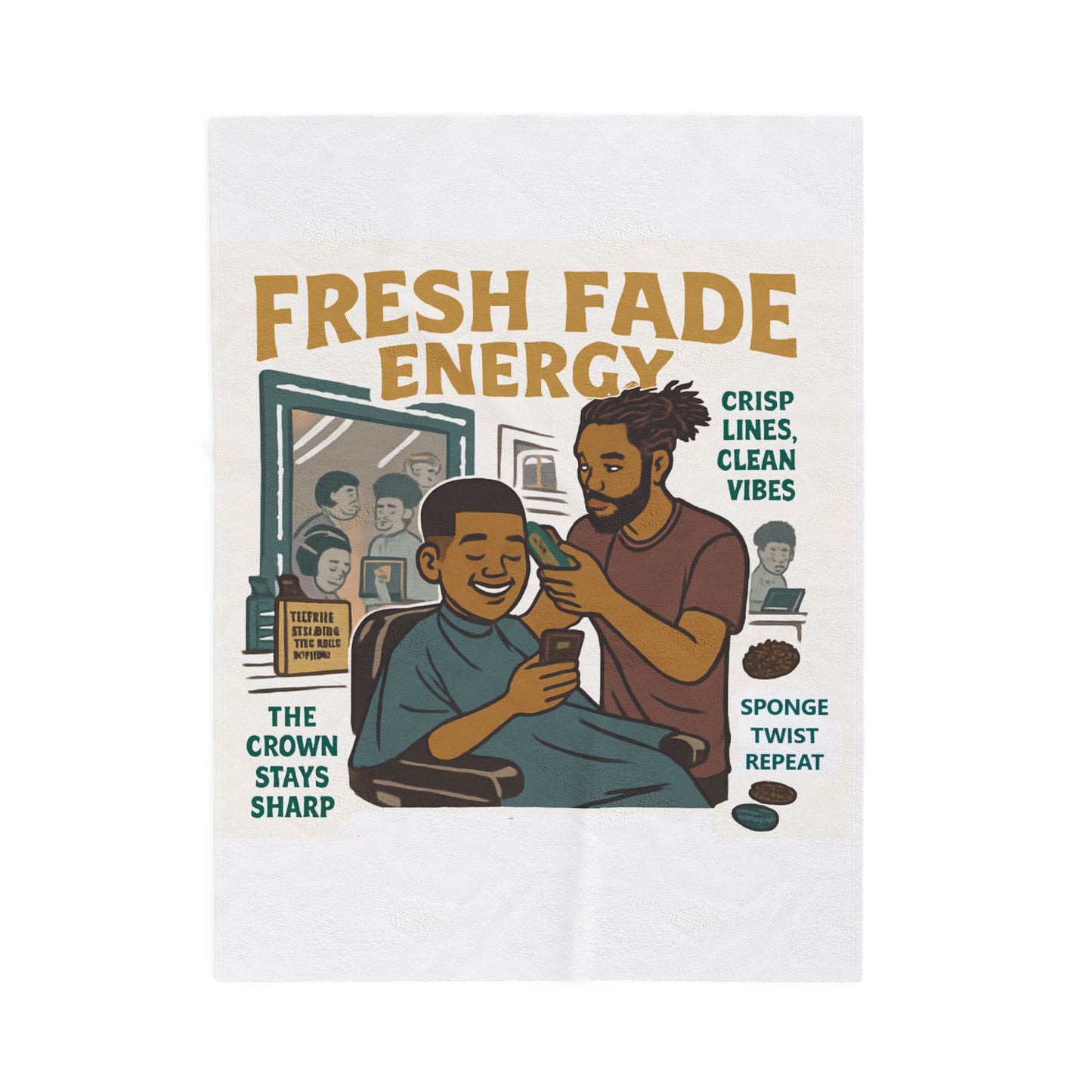 Fresh Fade Energy Cozy Velveteen Plush Blanket. Gift for Him. Home Decor, Barber Shop Decor, Birthday Gift