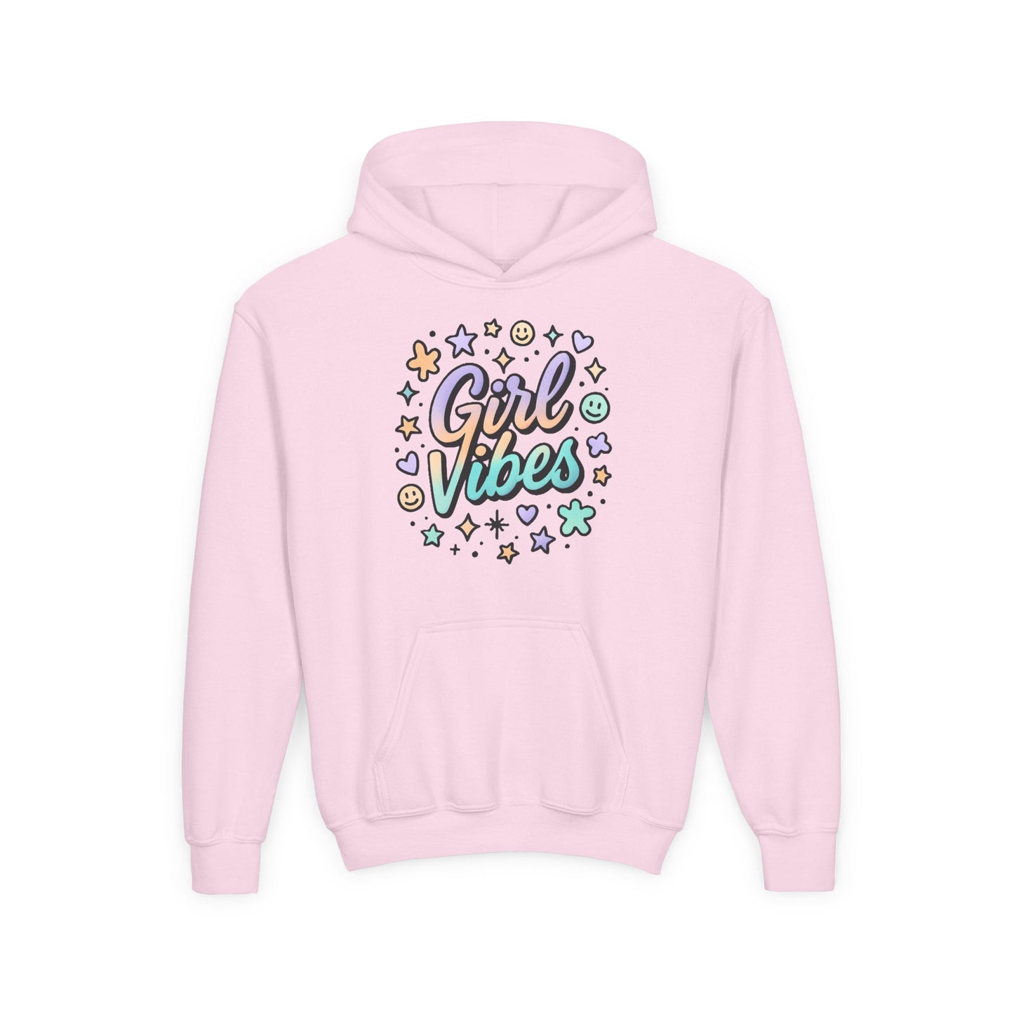 Youth Hoodie with 'Girl Vibes' Design, Trendy Pullover for Teens, Perfect Gift for Birthdays, Casual Wear, and Everyday Comfort