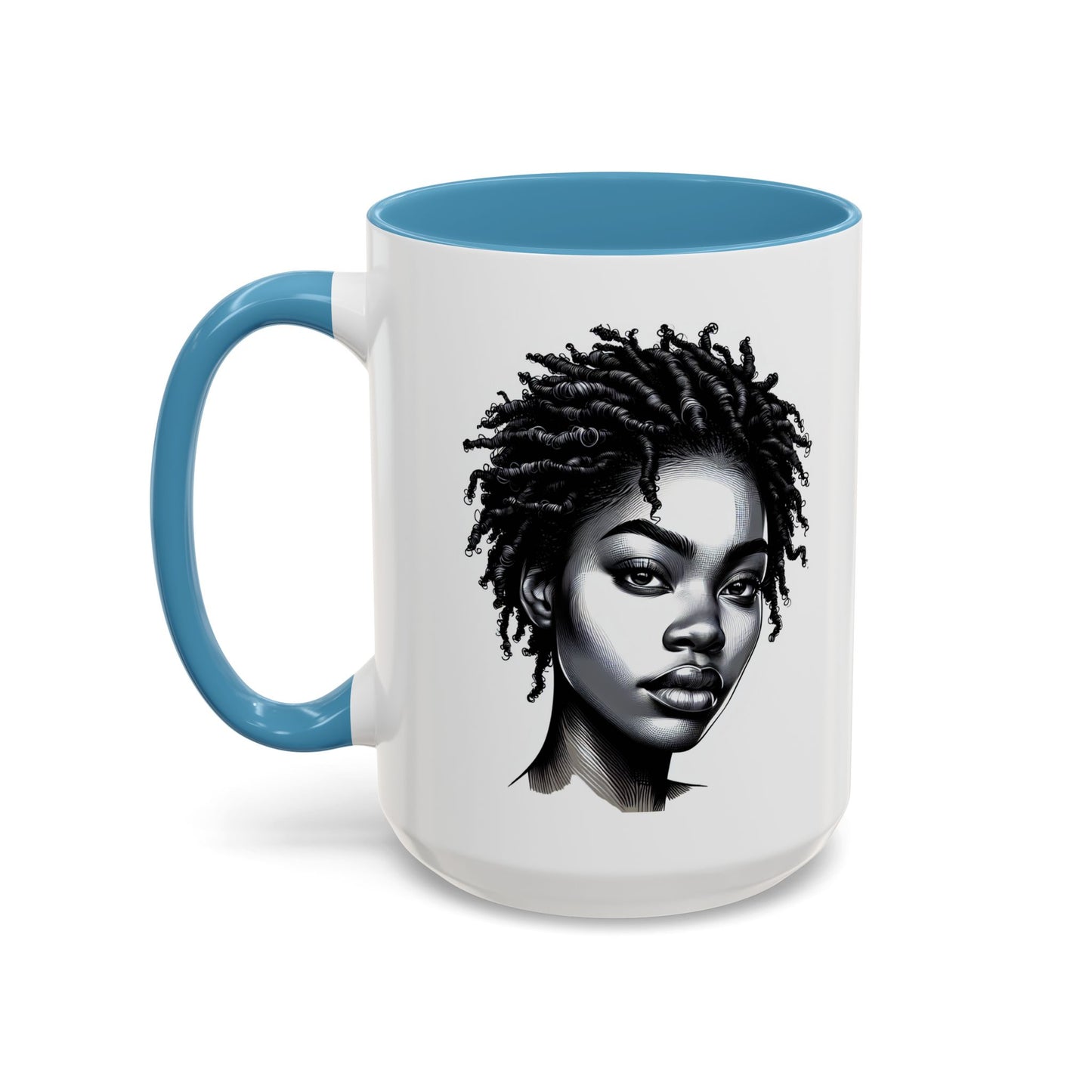 Afrocentric Accent Coffee Mug, Artistic Mug for Home, Unique Gift for Her, Afro Hair Black American African Girl