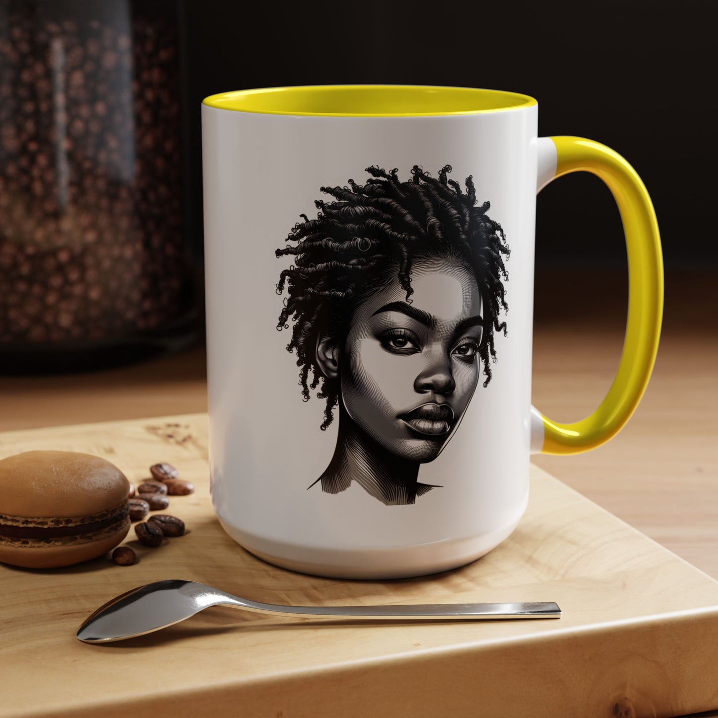 Afrocentric Accent Coffee Mug, Artistic Mug for Home, Unique Gift for Her, Afro Hair Black American African Girl