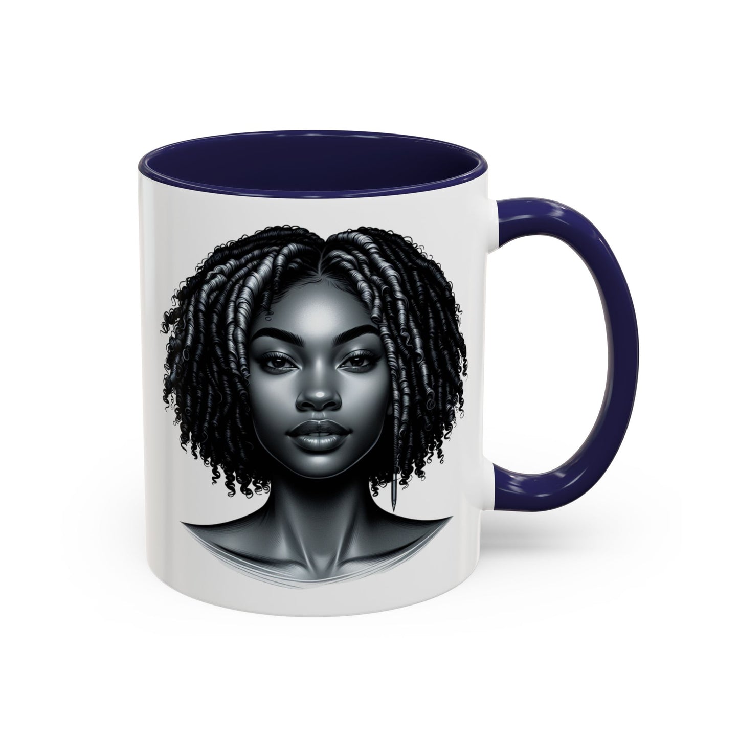Elegant Black Woman Accent Coffee Mug. Afrocentric Gift for Coffee Lovers, Afro Hair Black American African Girl
