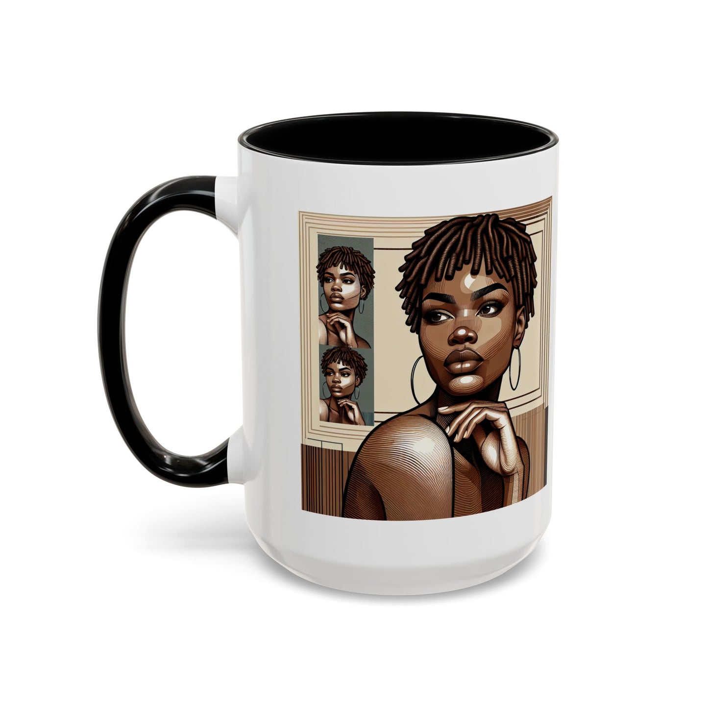 Elegant Art Coffee Mug, Unique Mug Gift, Black Girl Coffee Cup, Afrocentric Accent Mug