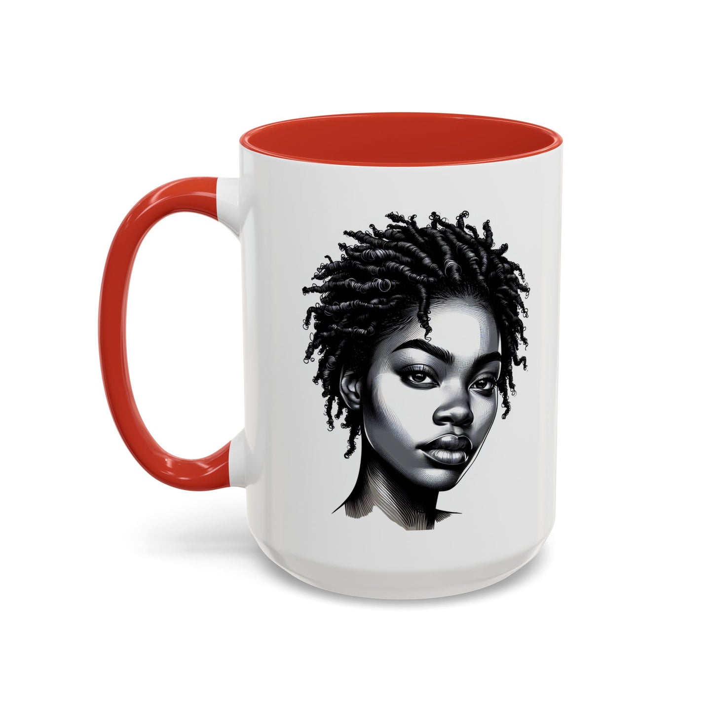 Afrocentric Accent Coffee Mug, Artistic Mug for Home, Unique Gift for Her, Afro Hair Black American African Girl