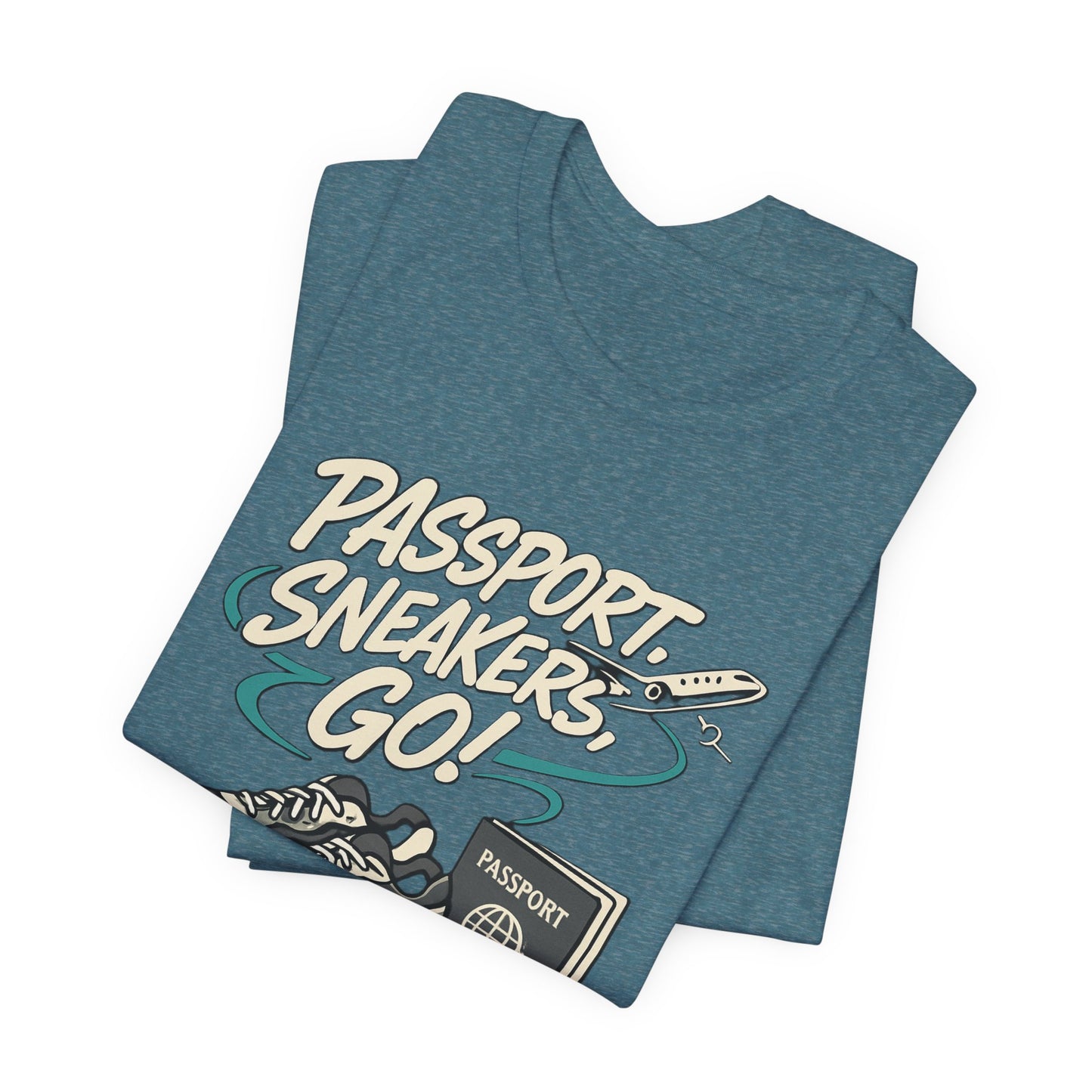 Passport Sneakers Unisex Tee, Travel T-Shirt, Vacation Shirt, Gift for Travelers, Adventure Clothing