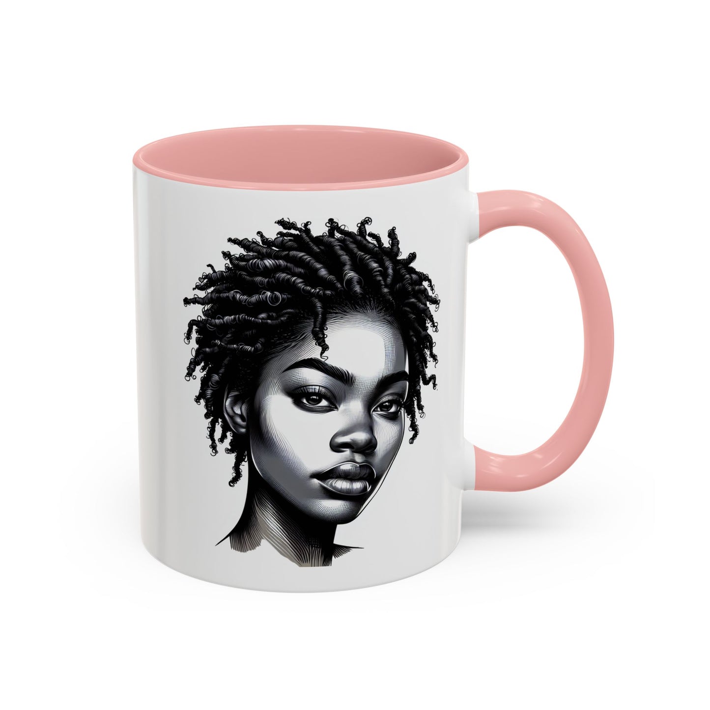 Afrocentric Accent Coffee Mug, Artistic Mug for Home, Unique Gift for Her, Afro Hair Black American African Girl