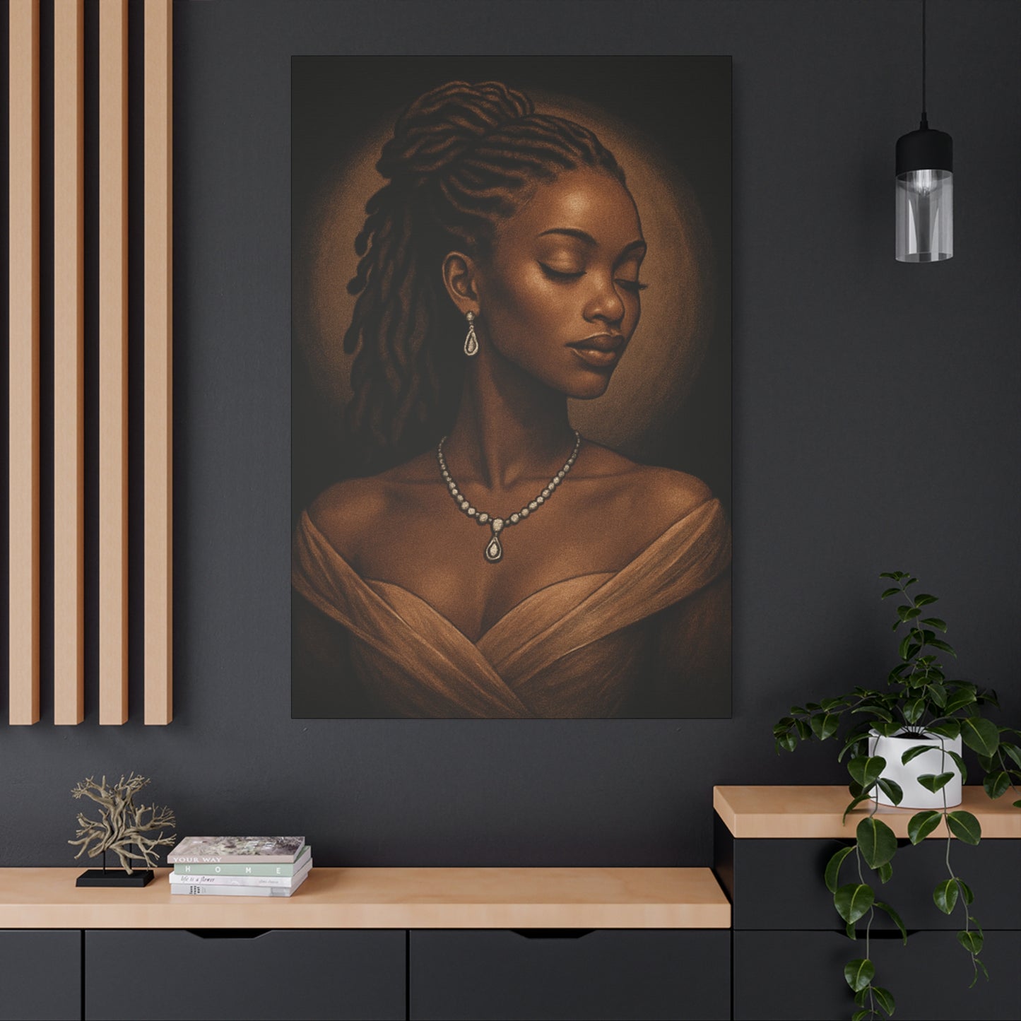 Elegant Wall Art Print, Black Woman Portrait, Home Decor, Inspirational Art, Gift for Her, Canvas Artwork