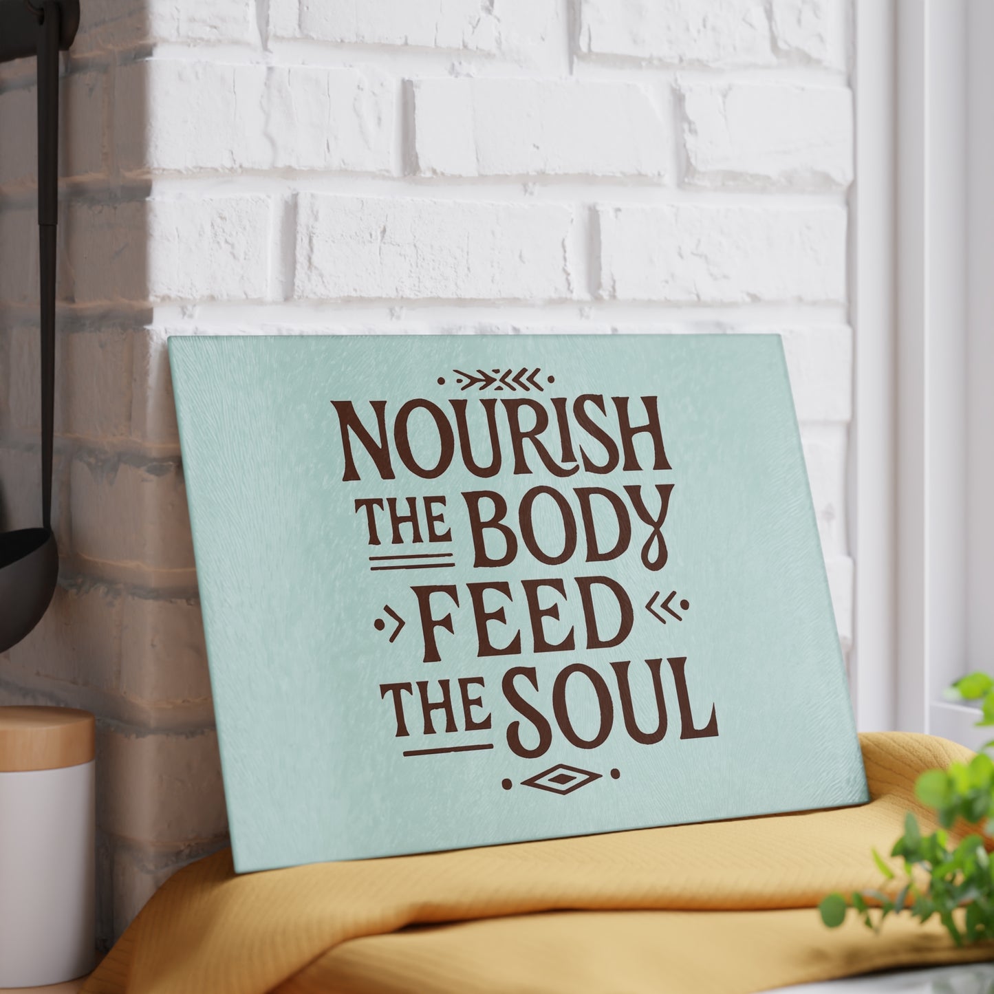 Nourish the Body, Feed the Soul Glass Cutting Board. Kitchen Decor, Cooking Enthusiasts