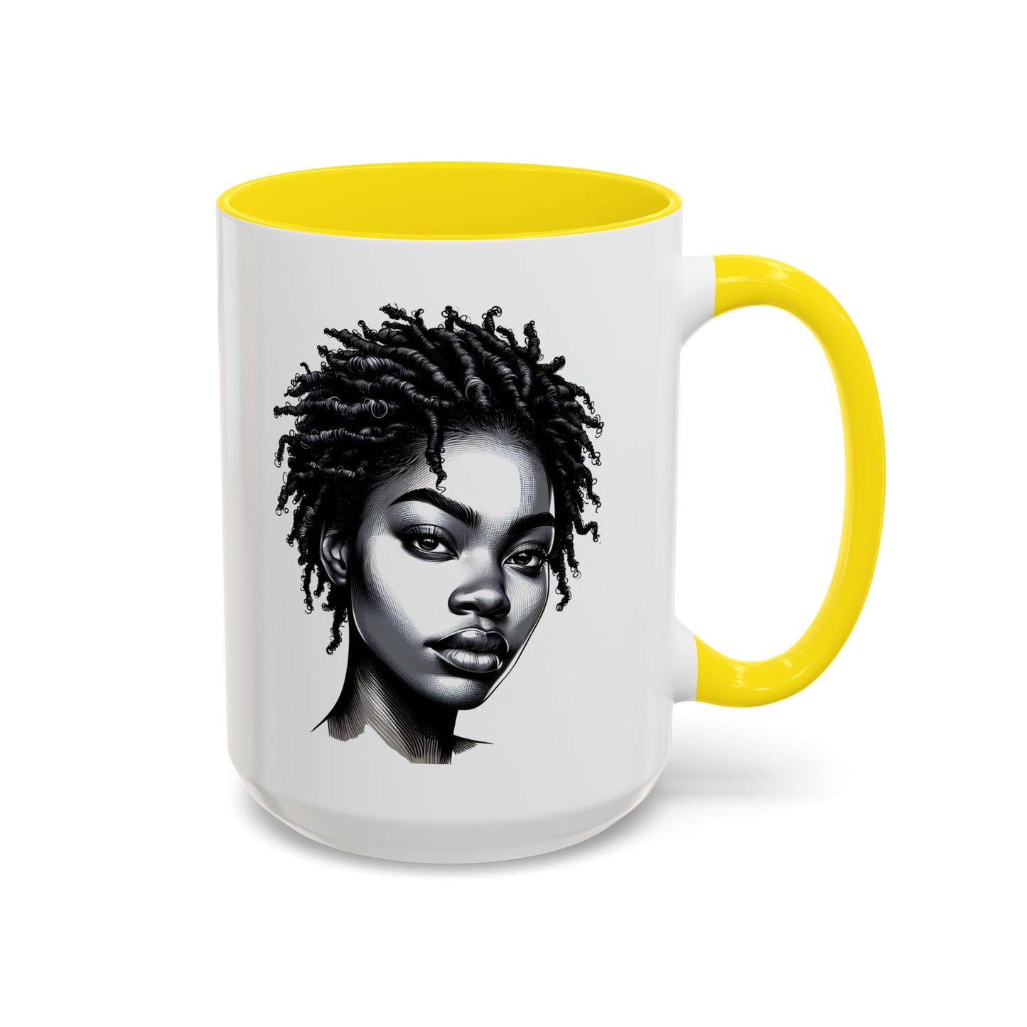 Afrocentric Accent Coffee Mug, Artistic Mug for Home, Unique Gift for Her, Afro Hair Black American African Girl