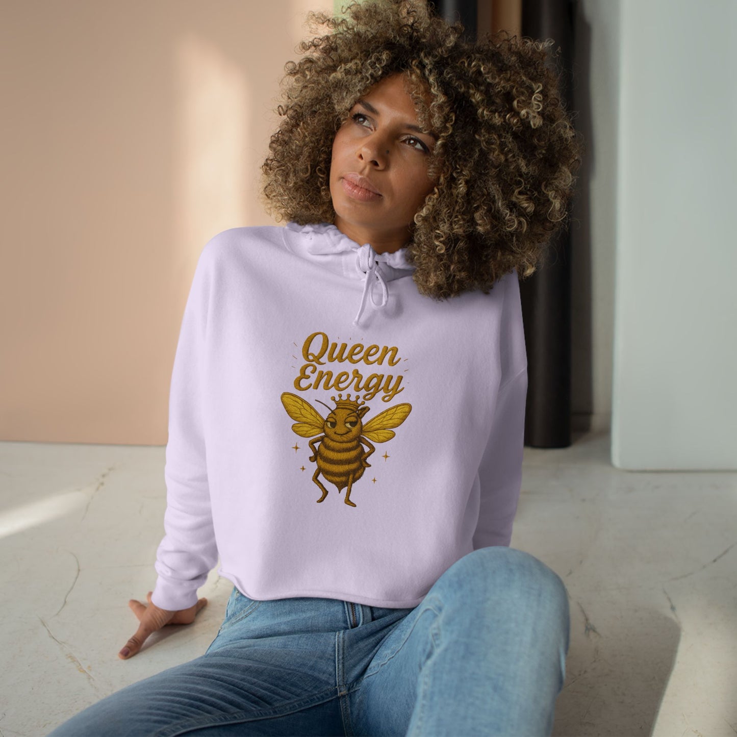 Queen Energy Crop Hoodie, Empowering Streetwear, Bee Inspired Apparel, Perfect for Gifts, Fashion Forward, Casual Style