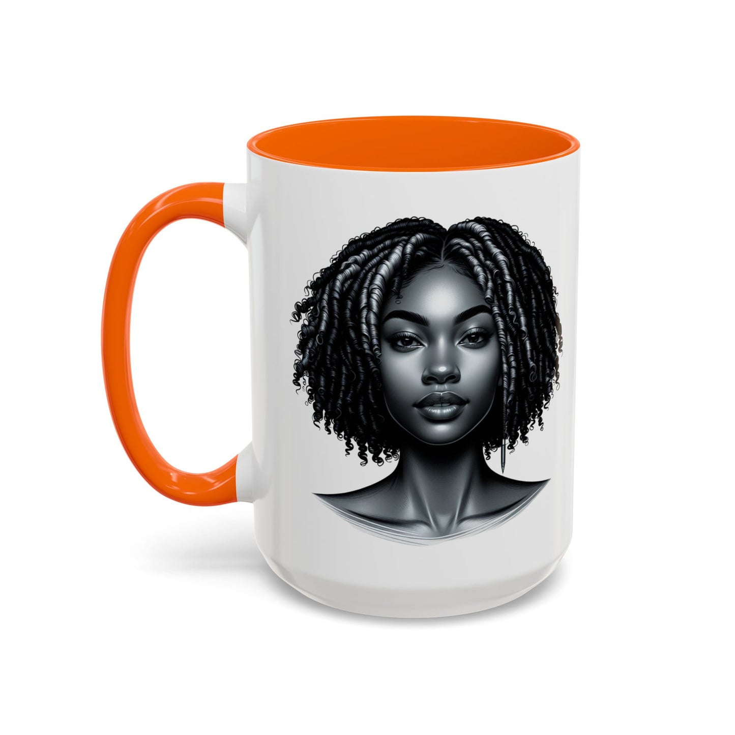 Elegant Black Woman Accent Coffee Mug. Afrocentric Gift for Coffee Lovers, Afro Hair Black American African Girl