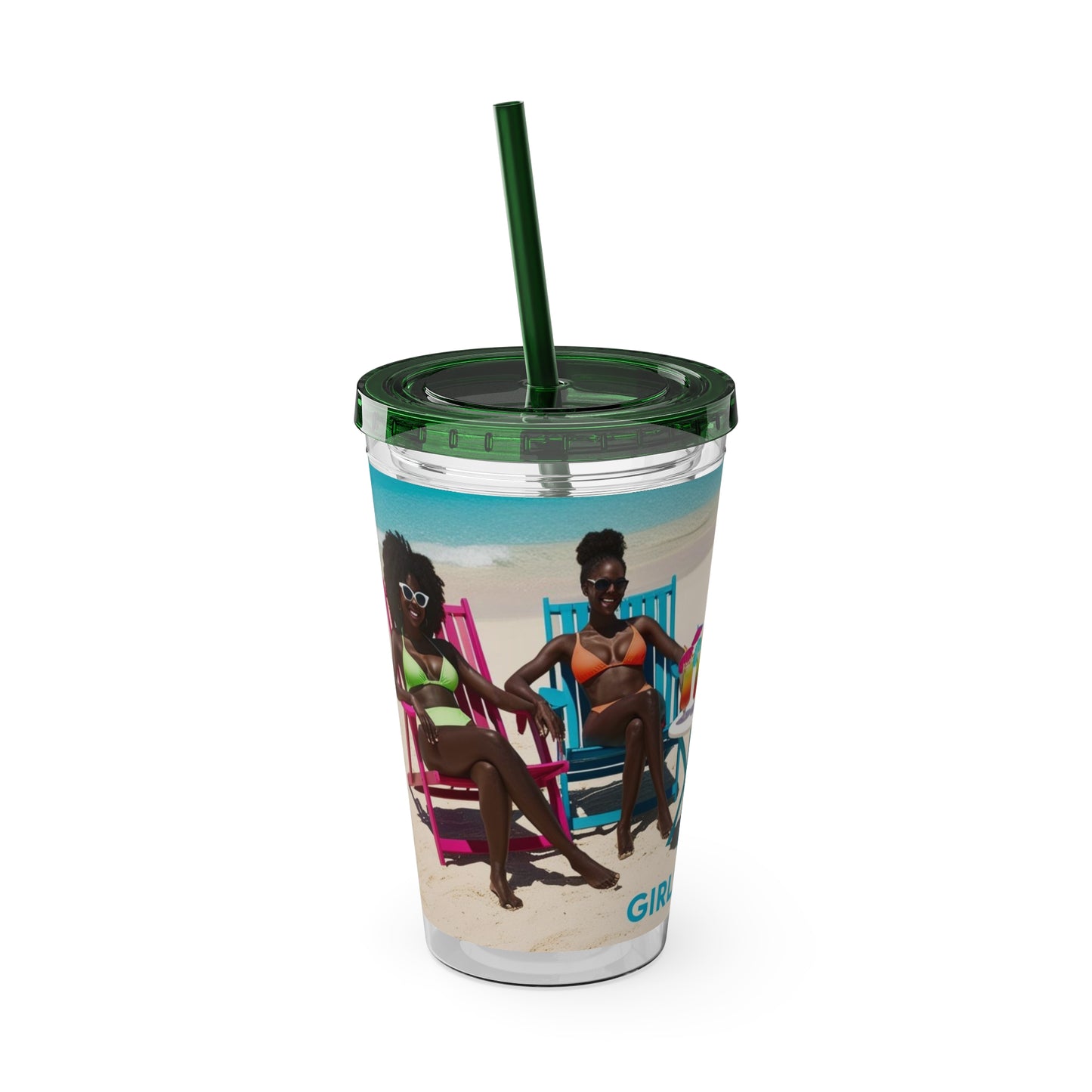 Girls Trip Tumbler with Straw - 16oz Summer Travel Cup