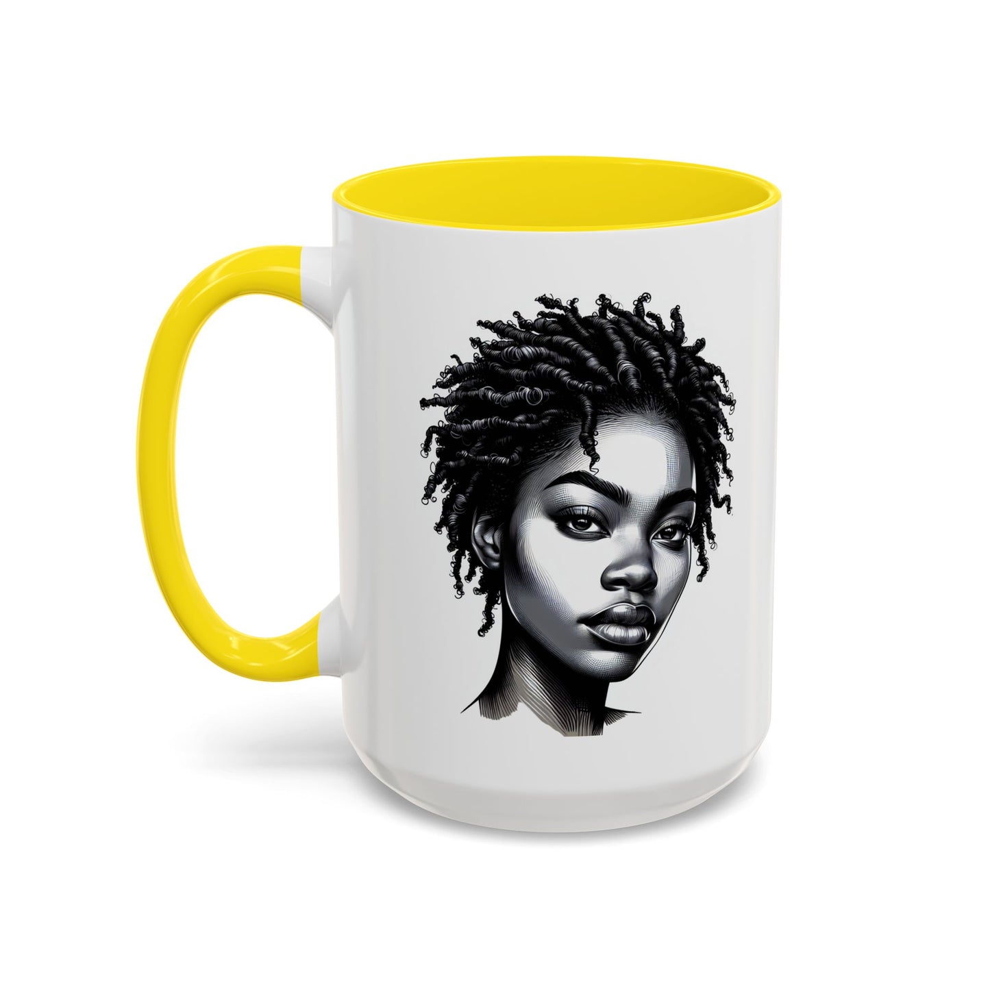 Afrocentric Accent Coffee Mug, Artistic Mug for Home, Unique Gift for Her, Afro Hair Black American African Girl