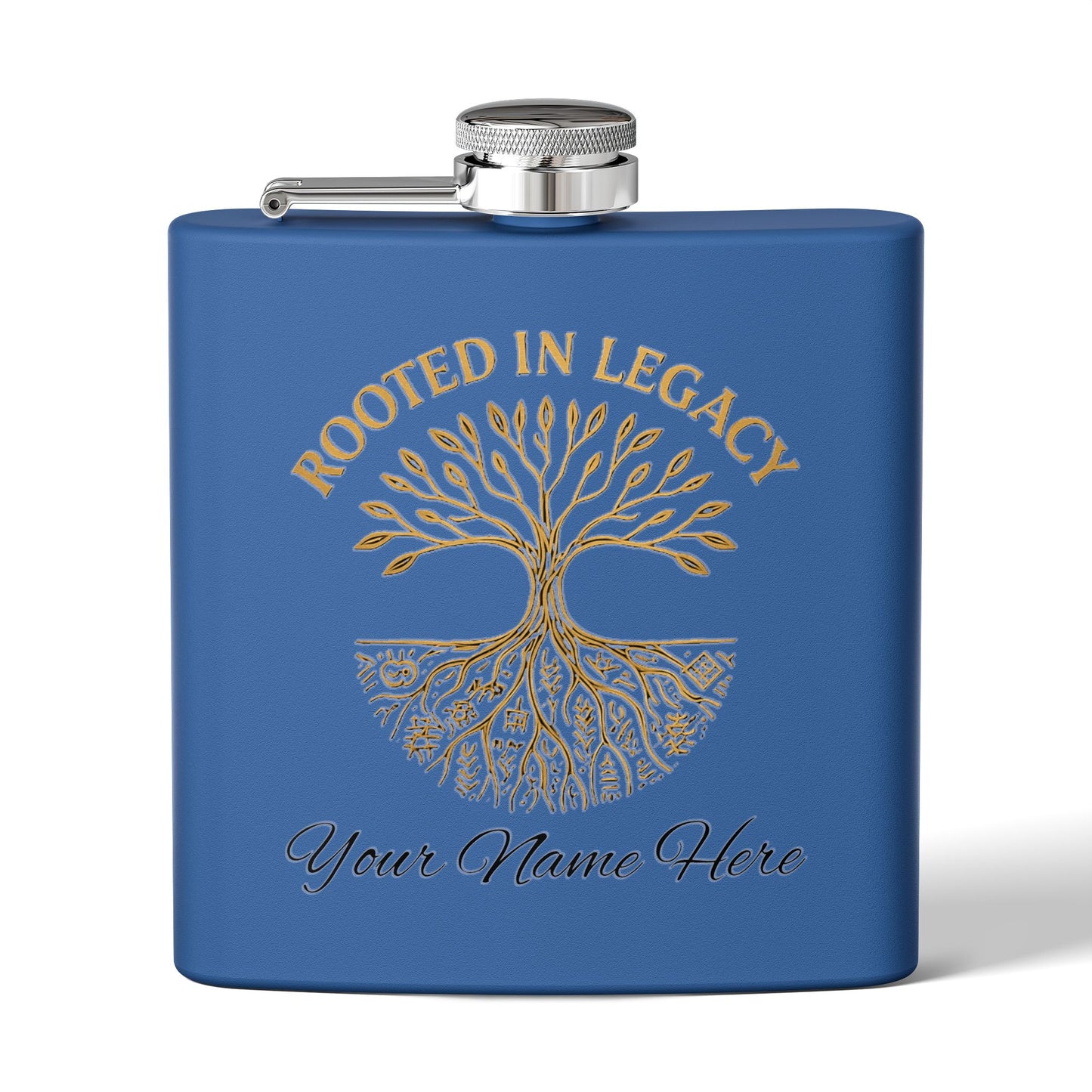 Rooted in Legacy Personalized Stainless Steel Flask. Custom Engraved Hip Flask for Men and Women, Afrocentric Gift Idea