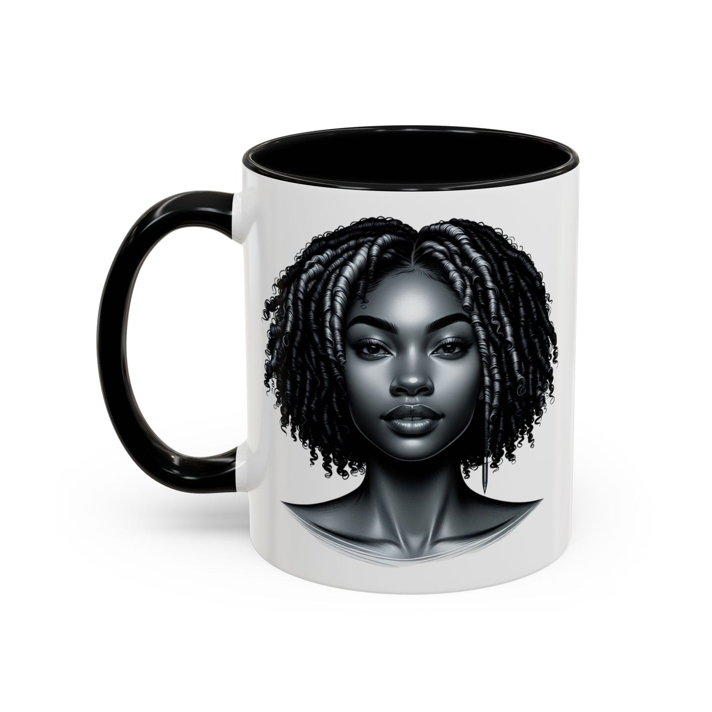 Elegant Black Woman Accent Coffee Mug. Afrocentric Gift for Coffee Lovers, Afro Hair Black American African Girl