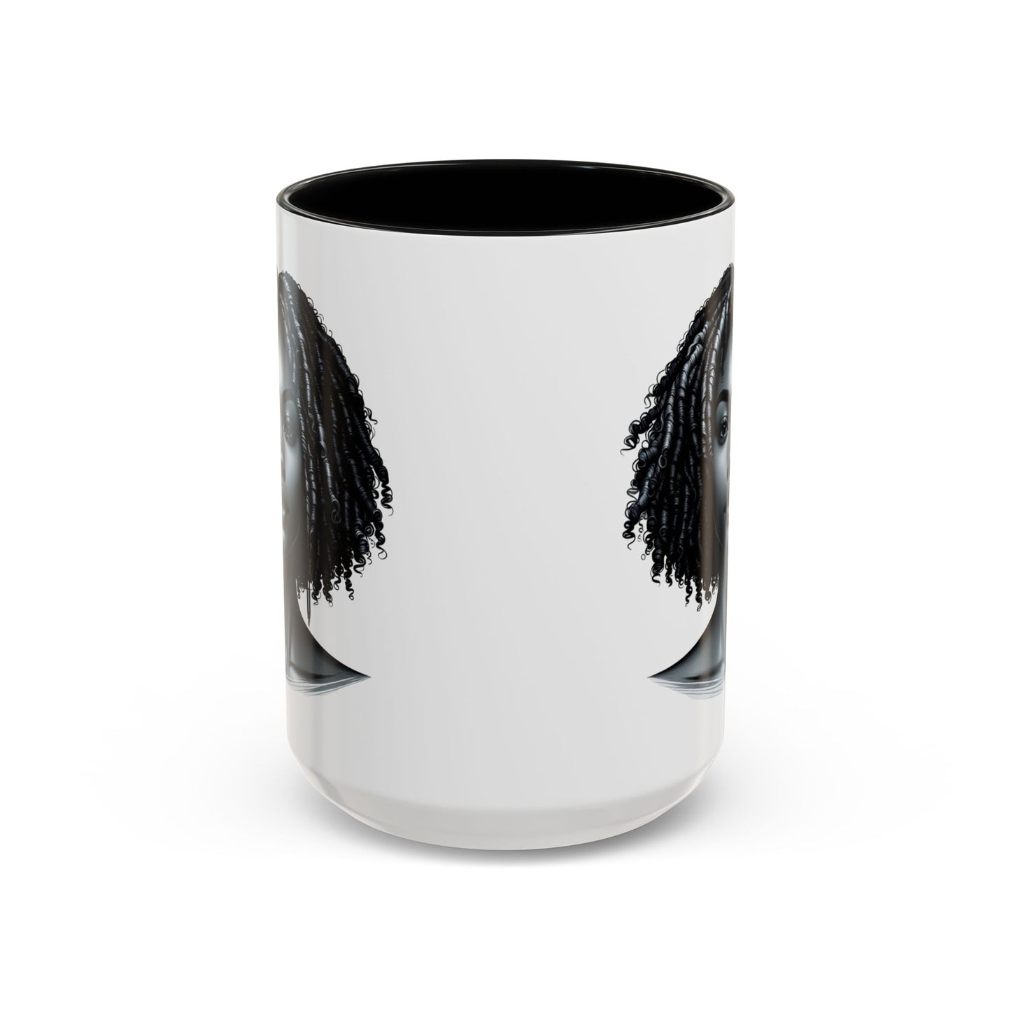 Elegant Black Woman Accent Coffee Mug. Afrocentric Gift for Coffee Lovers, Afro Hair Black American African Girl