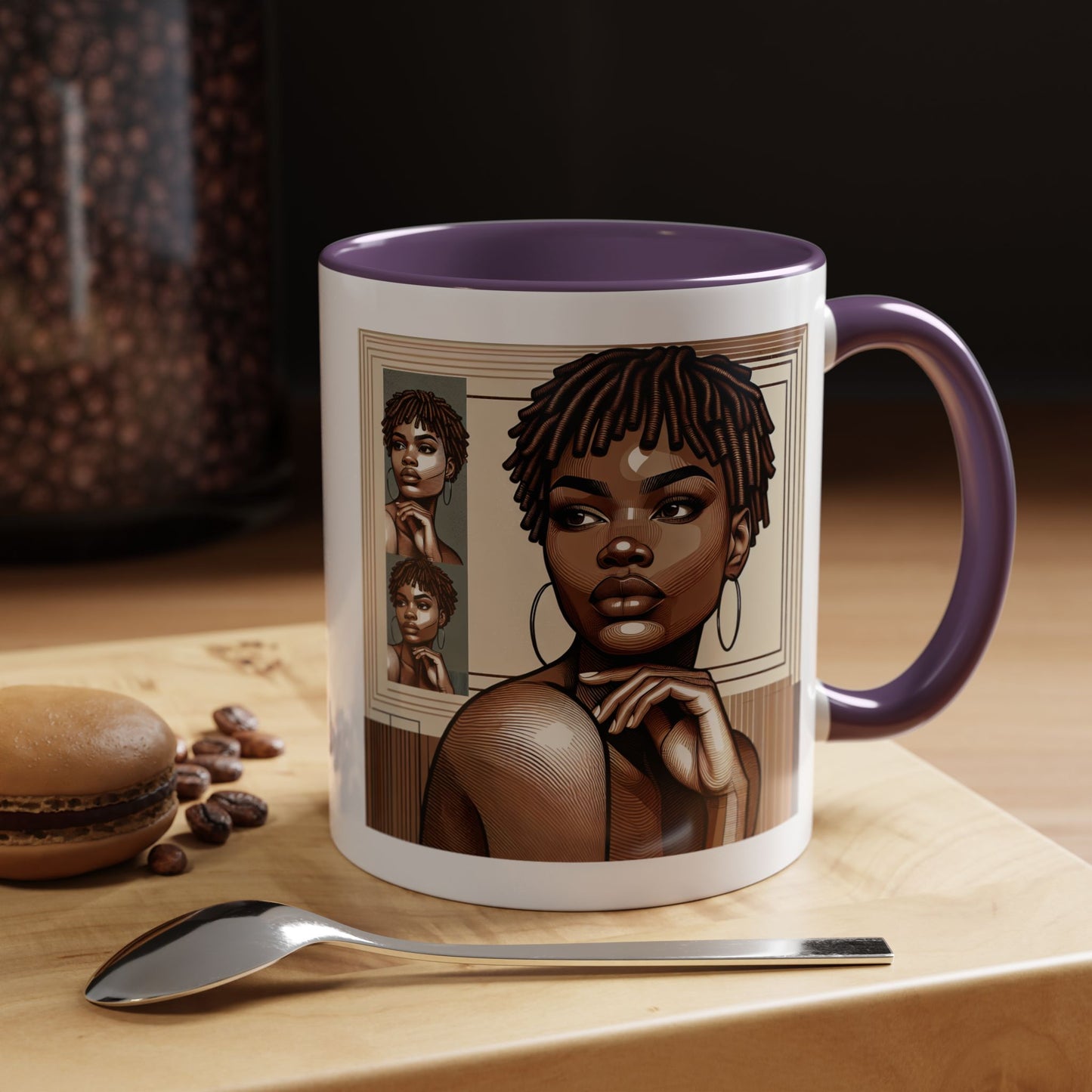 Elegant Art Coffee Mug, Unique Mug Gift, Black Girl Coffee Cup, Afrocentric Accent Mug