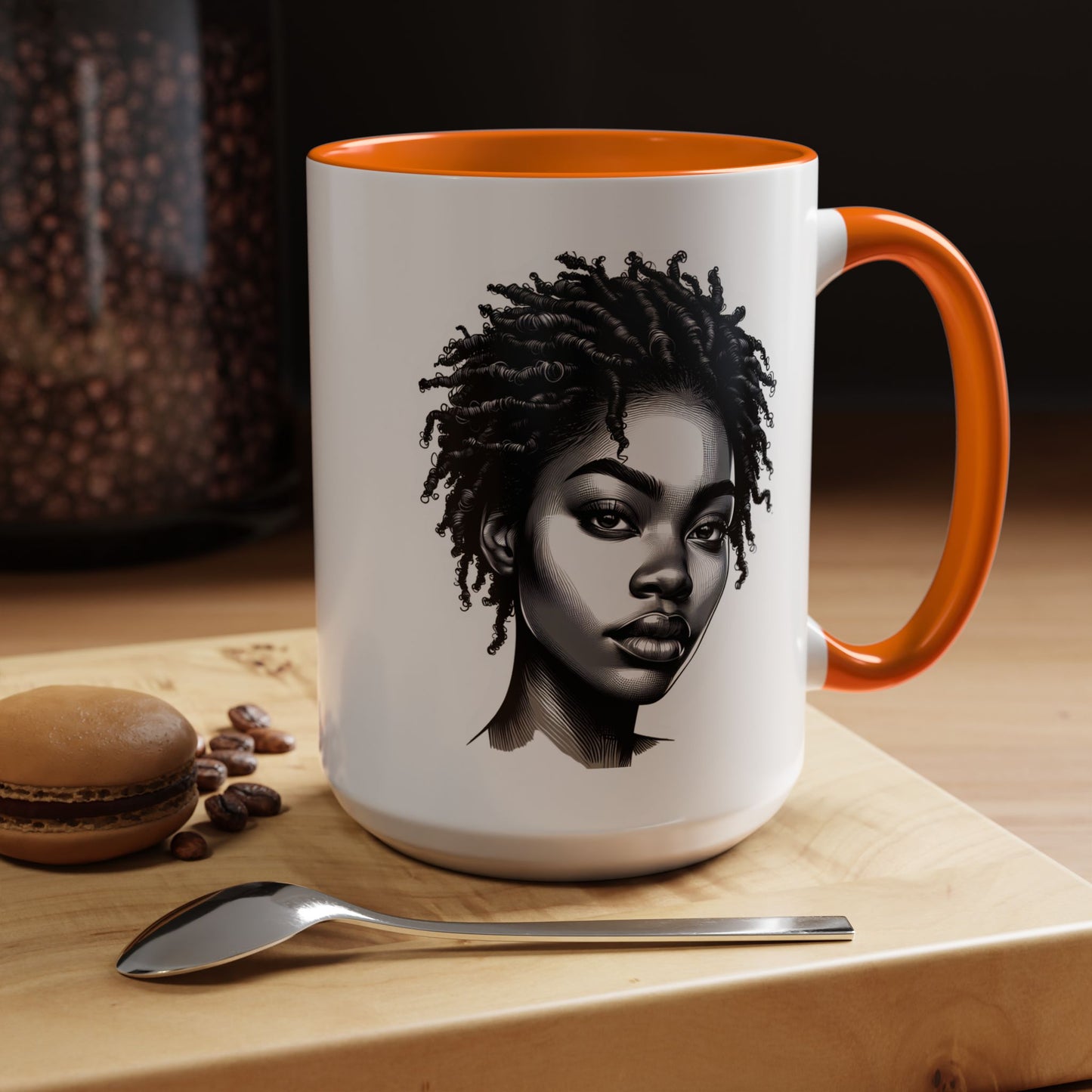 Afrocentric Accent Coffee Mug, Artistic Mug for Home, Unique Gift for Her, Afro Hair Black American African Girl