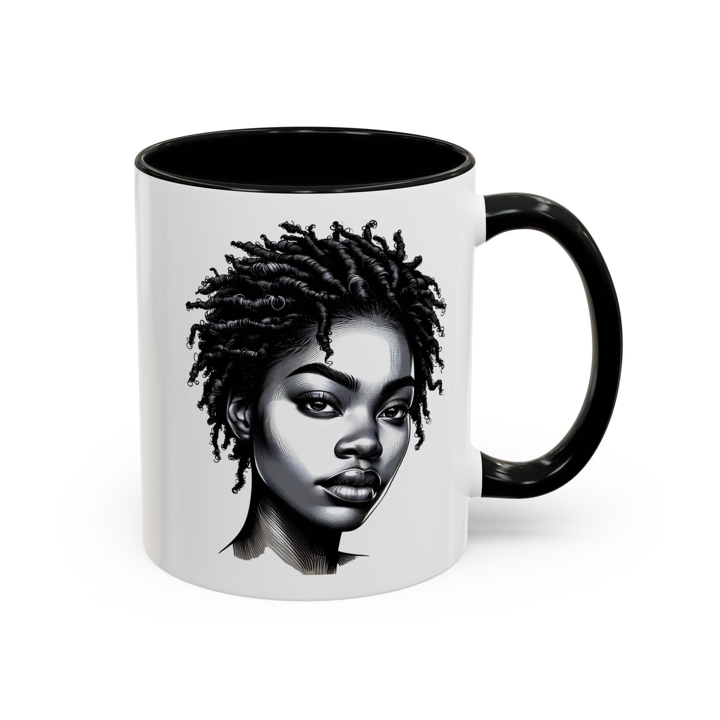 Afrocentric Accent Coffee Mug, Artistic Mug for Home, Unique Gift for Her, Afro Hair Black American African Girl