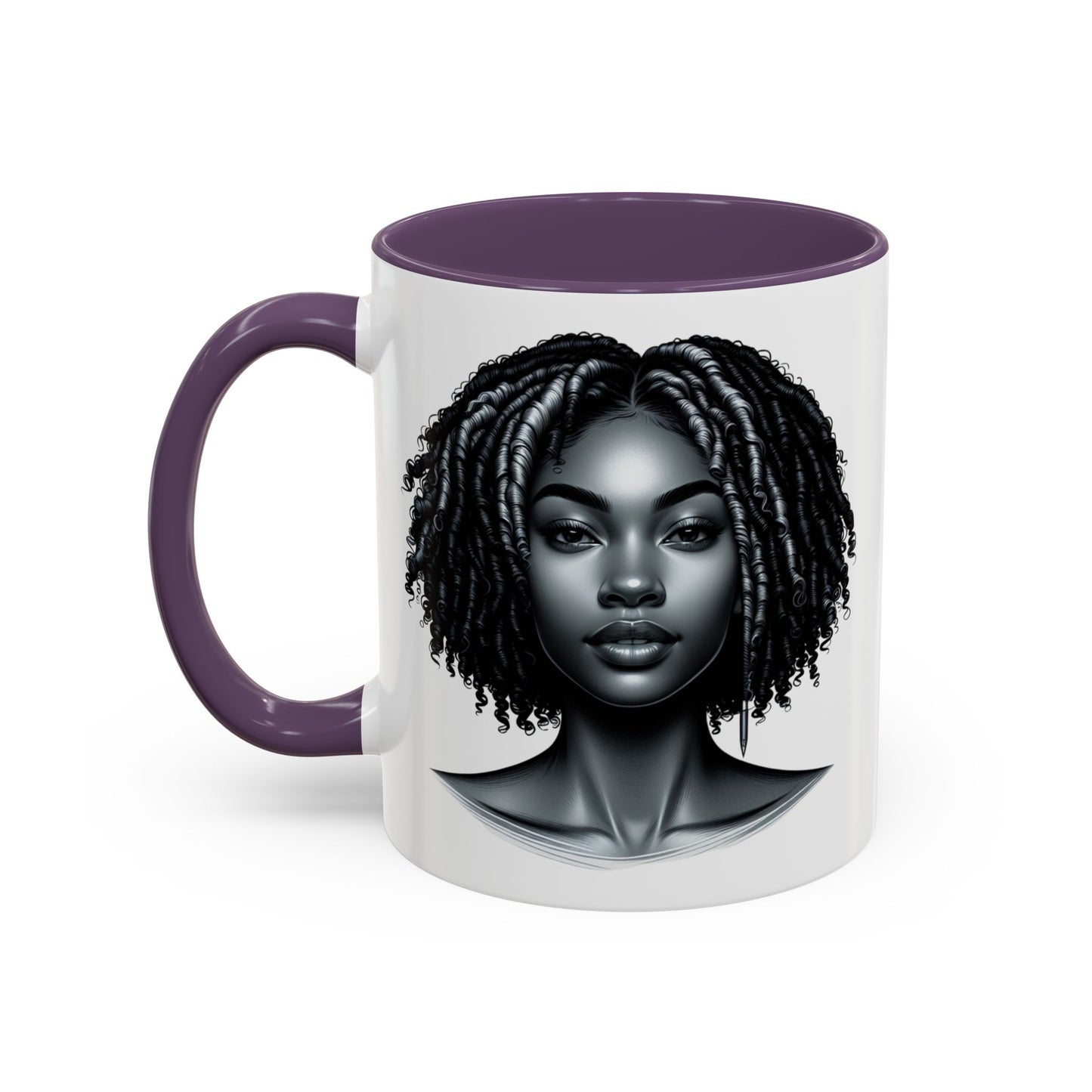 Elegant Black Woman Accent Coffee Mug. Afrocentric Gift for Coffee Lovers, Afro Hair Black American African Girl