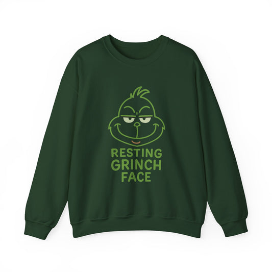 Resting Grinch Face Sweatshirt, Cozy Holiday Crewneck for Christmas, Funny Gift for Grinch Lovers, Winter Wardrobe Essential, Kids & Adults