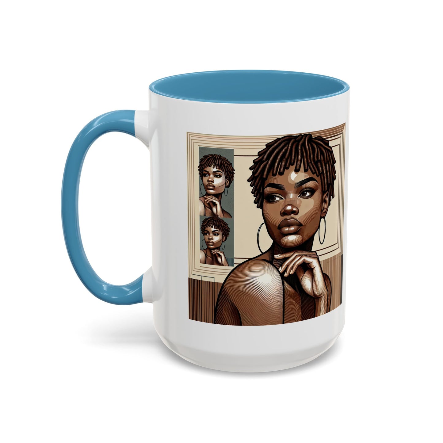 Elegant Art Coffee Mug, Unique Mug Gift, Black Girl Coffee Cup, Afrocentric Accent Mug