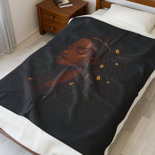 Empowering Black Woman Velveteen Plush Blanket. Cozy Throw for Self-Love, Affirmation, and Home Decor