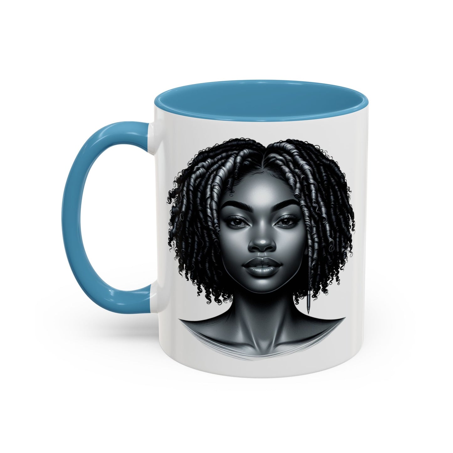 Elegant Black Woman Accent Coffee Mug. Afrocentric Gift for Coffee Lovers, Afro Hair Black American African Girl