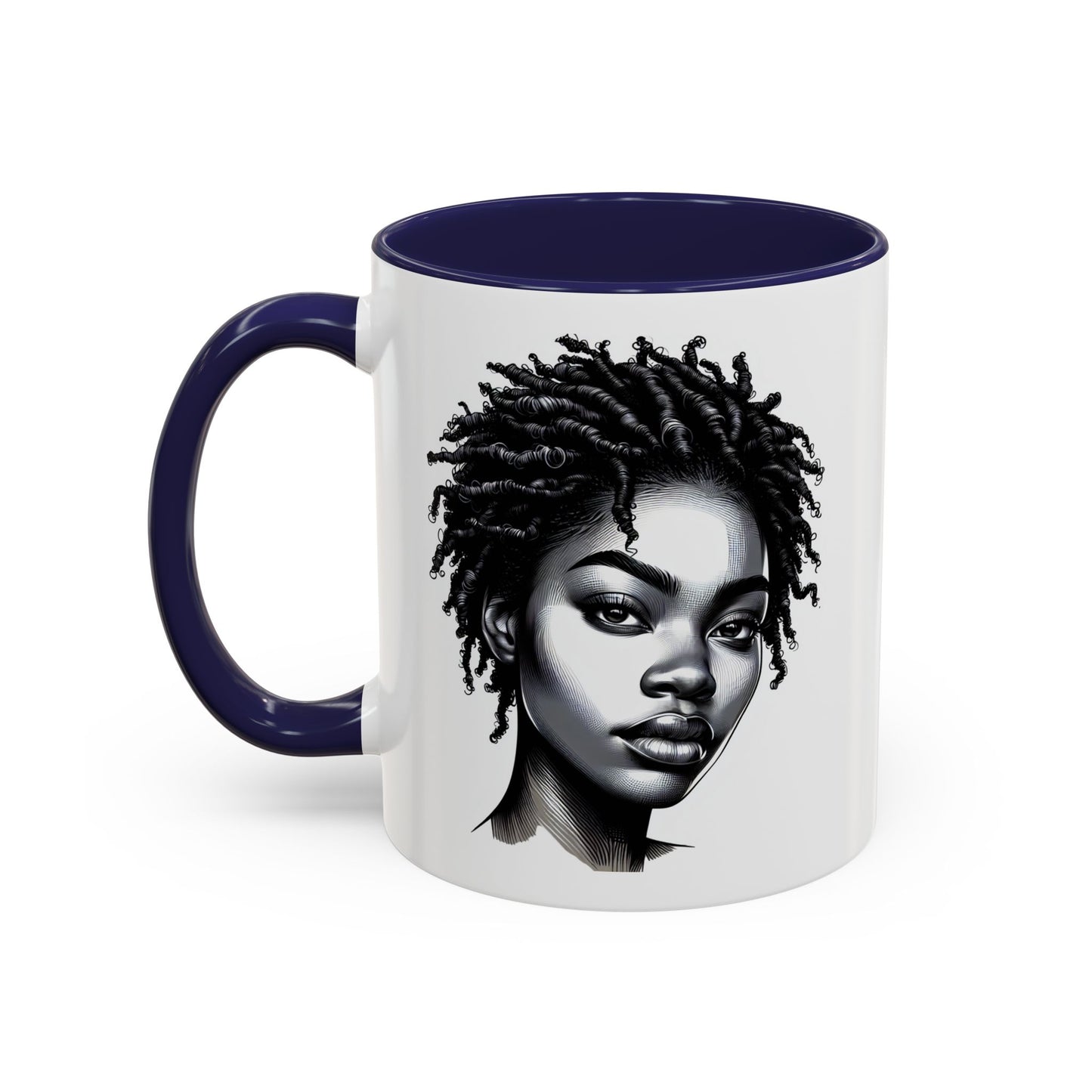 Afrocentric Accent Coffee Mug, Artistic Mug for Home, Unique Gift for Her, Afro Hair Black American African Girl