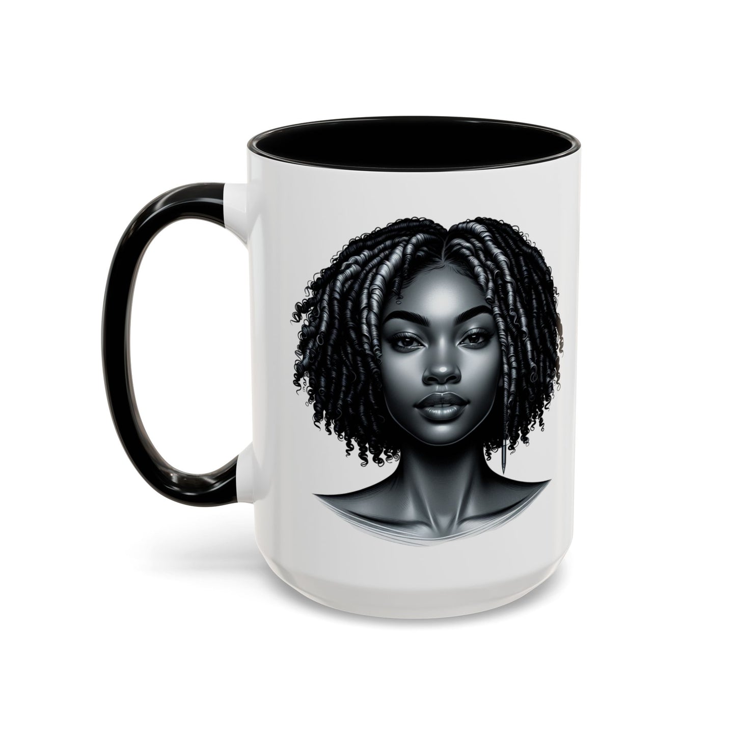 Elegant Black Woman Accent Coffee Mug. Afrocentric Gift for Coffee Lovers, Afro Hair Black American African Girl