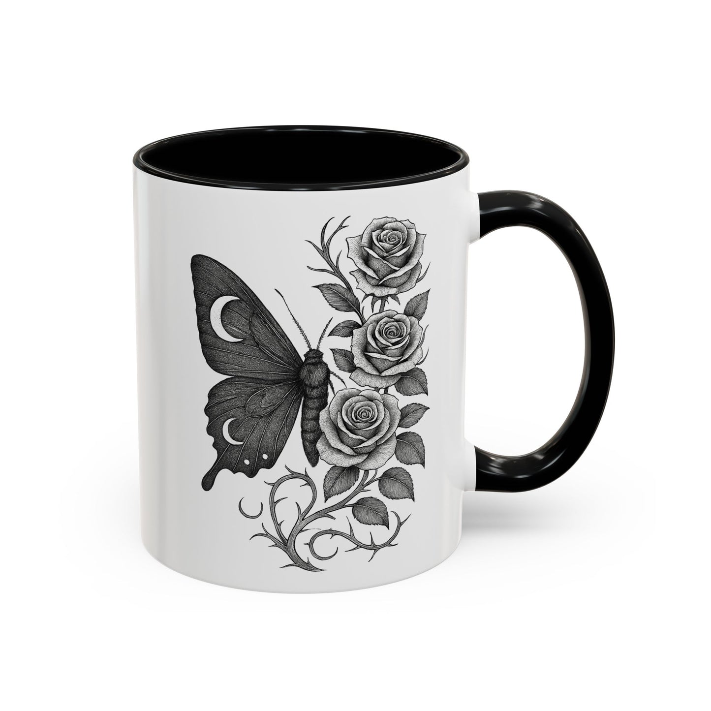 Elegant Floral Butterfly Mug. Black & White Coffee Cup. Home Decor, Gift for Her, Cater to Plant Lovers, Birthday, Everyday Use