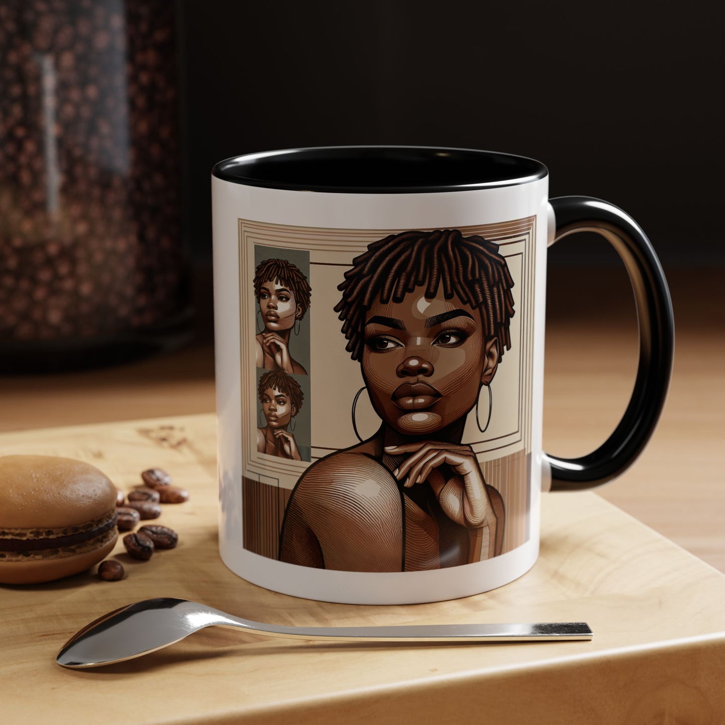 Elegant Art Coffee Mug, Unique Mug Gift, Black Girl Coffee Cup, Afrocentric Accent Mug