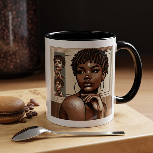Elegant Art Coffee Mug, Unique Mug Gift, Black Girl Coffee Cup, Afrocentric Accent Mug