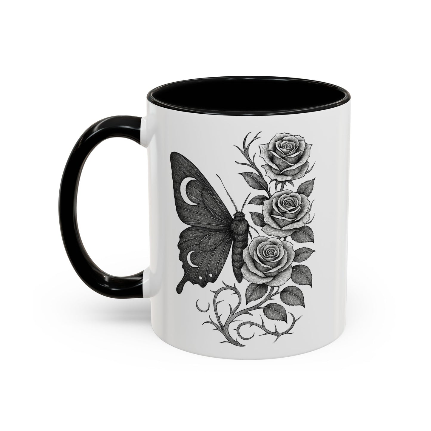 Elegant Floral Butterfly Mug. Black & White Coffee Cup. Home Decor, Gift for Her, Cater to Plant Lovers, Birthday, Everyday Use