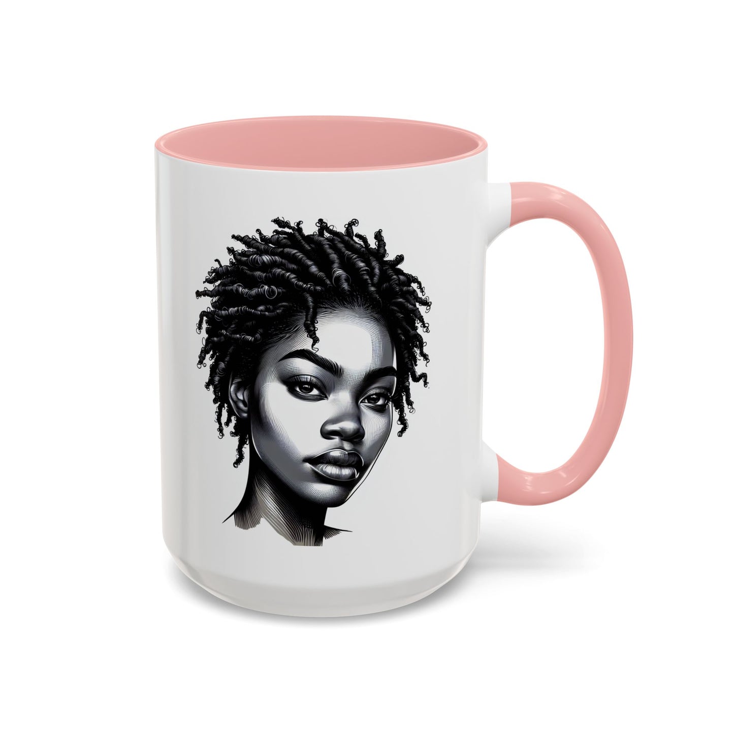 Afrocentric Accent Coffee Mug, Artistic Mug for Home, Unique Gift for Her, Afro Hair Black American African Girl