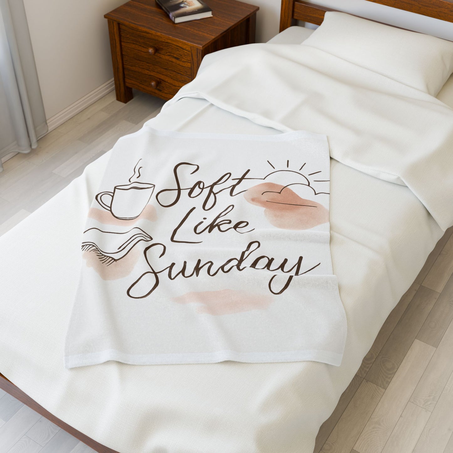 Soft Like Sunday Design, Cozy Velveteen Plush Blanket, Throw Blanket for Relaxation, Home Decor, Gift for Her