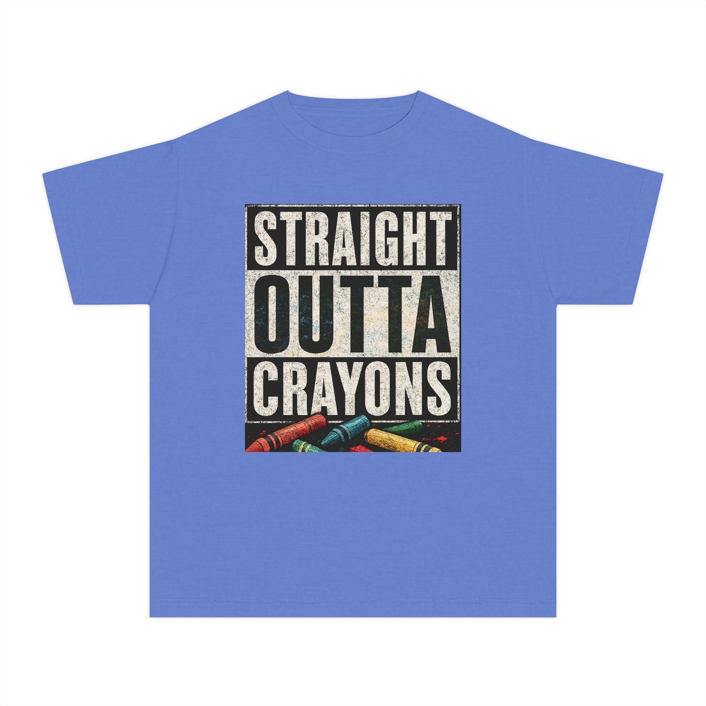 Straight Outta Crayons Youth Tee, Fun Kids T-Shirt, Afro Hair Black American African Girl T-shirt