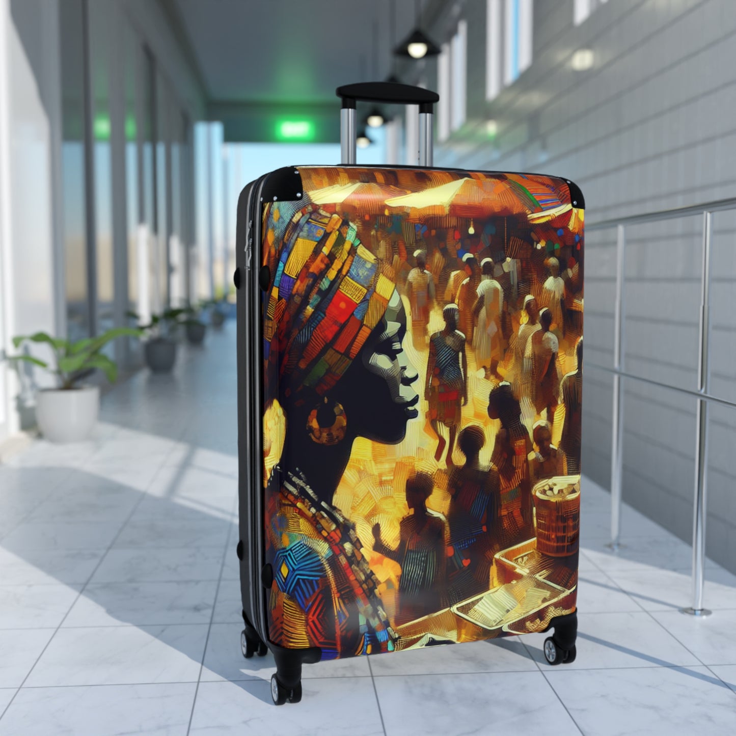 Vibrant Travel Suitcase, Artistic Luggage, Bohemian Design, Afro Hair Black American African Girl
