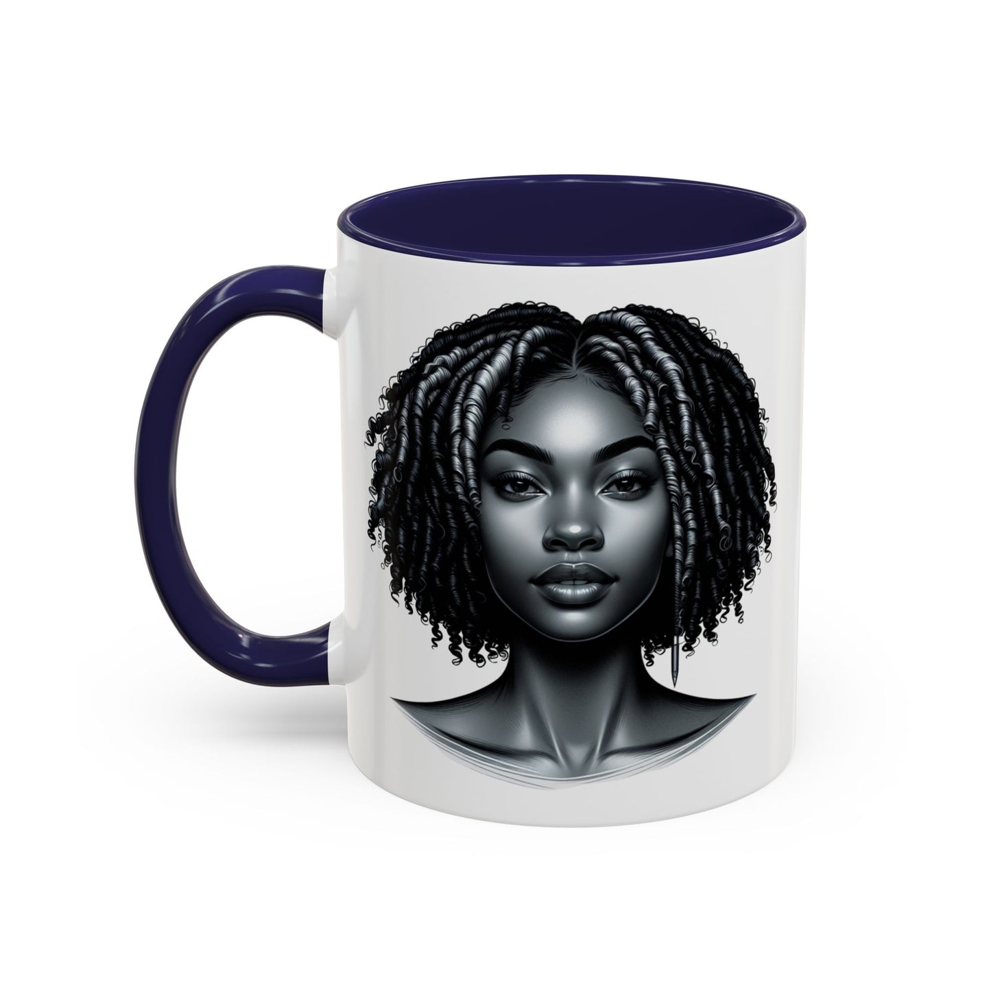 Elegant Black Woman Accent Coffee Mug. Afrocentric Gift for Coffee Lovers, Afro Hair Black American African Girl