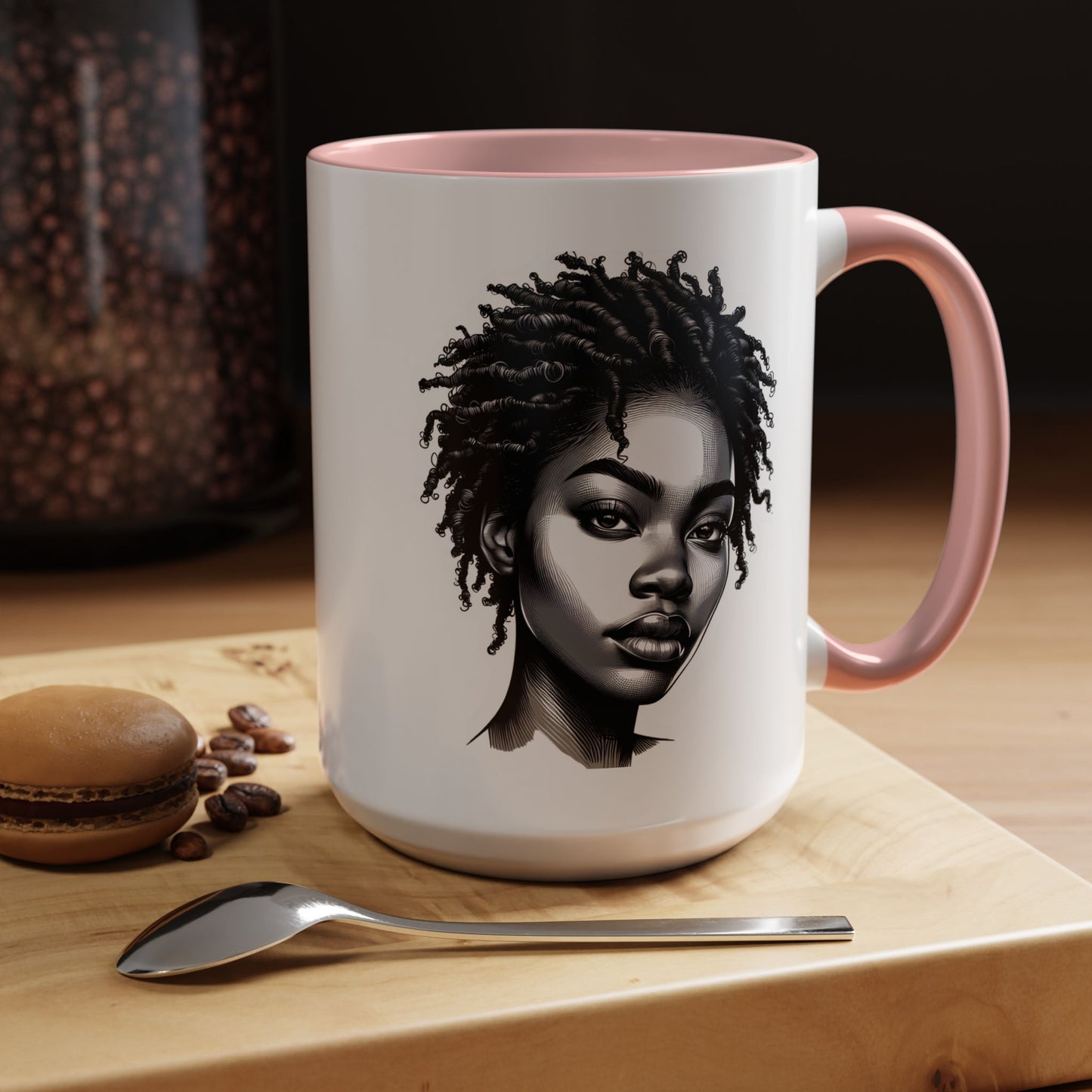 Afrocentric Accent Coffee Mug, Artistic Mug for Home, Unique Gift for Her, Afro Hair Black American African Girl
