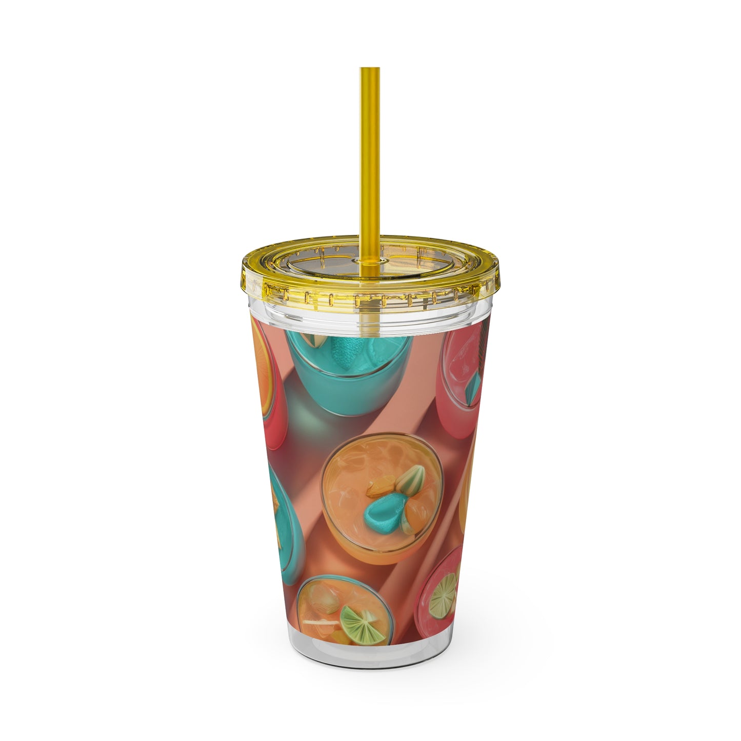 Colorful Sunsplash Tumbler with Straw, Drinkware for Summer, Travel Mug, Gift for Beach Lovers, Reusable Cup, Hydration Essential