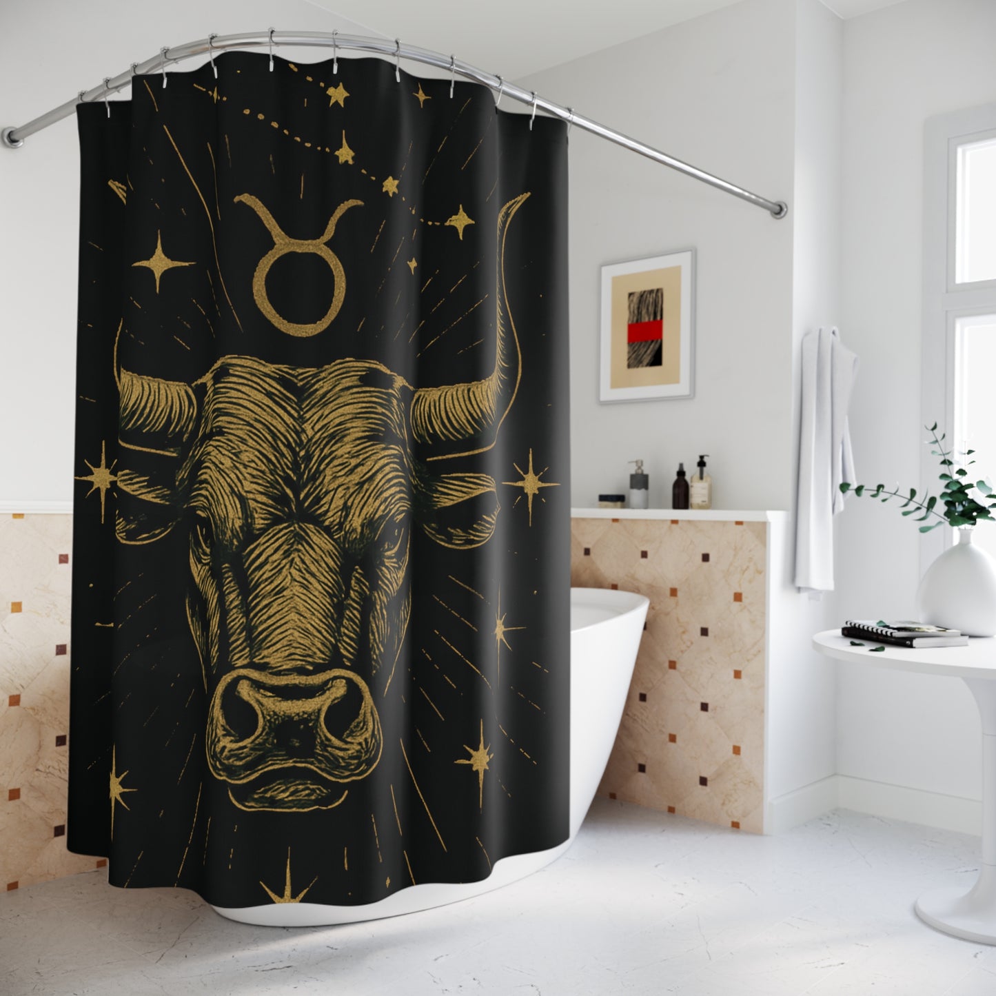 Taurus Shower Curtain, Zodiac Home Décor, Celestial Gift Idea, Horoscope Shower Decor
