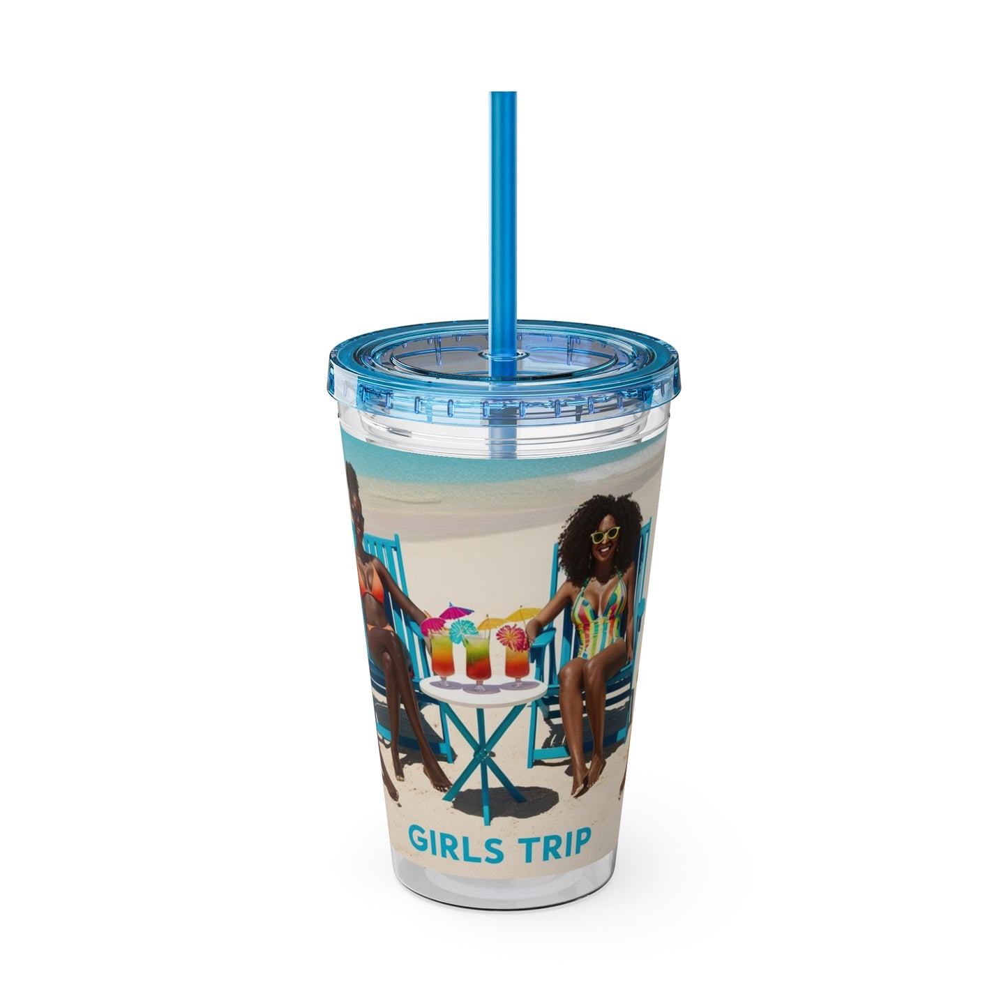 Girls Trip Tumbler with Straw - 16oz Summer Travel Cup