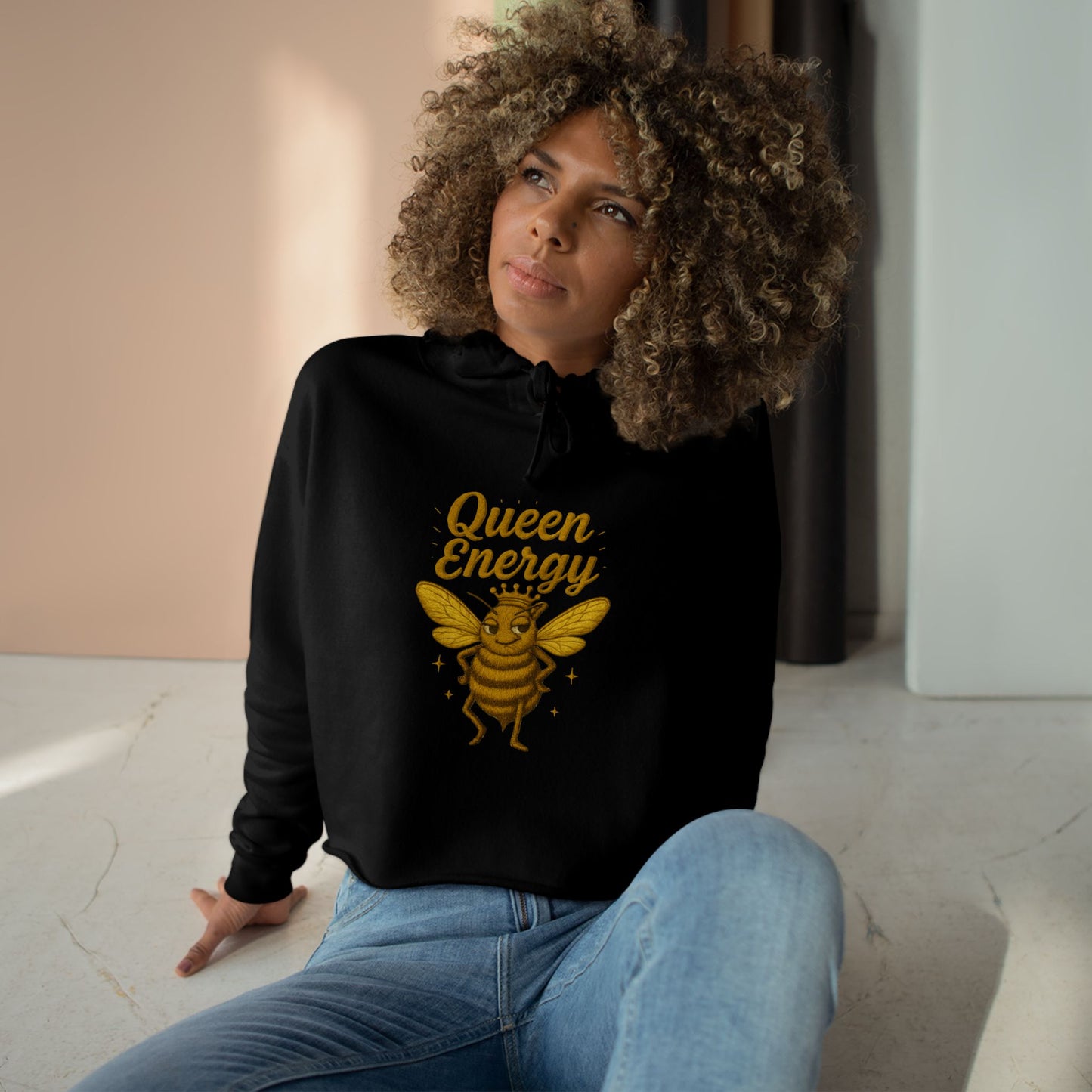 Queen Energy Crop Hoodie, Empowering Streetwear, Bee Inspired Apparel, Perfect for Gifts, Fashion Forward, Casual Style