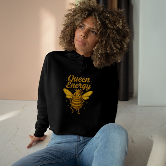 Queen Energy Crop Hoodie, Empowering Streetwear, Bee Inspired Apparel, Perfect for Gifts, Fashion Forward, Casual Style