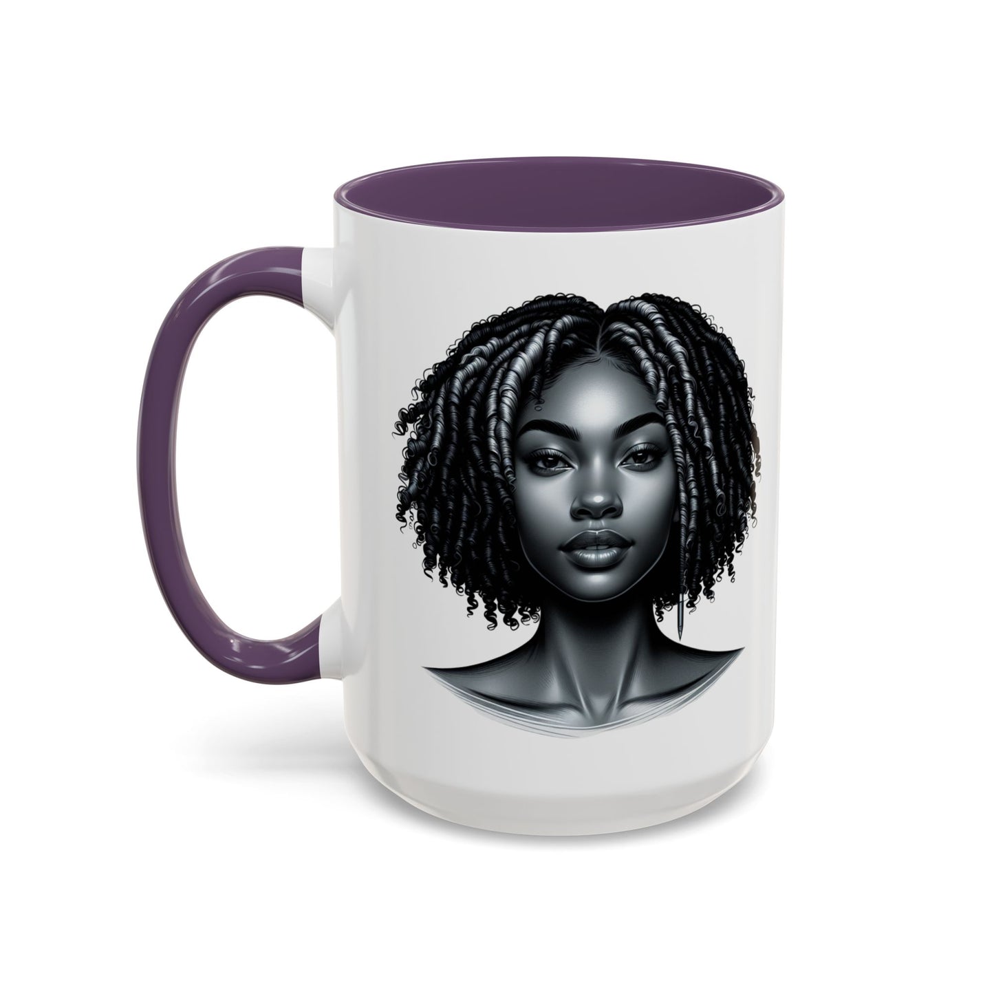 Elegant Black Woman Accent Coffee Mug. Afrocentric Gift for Coffee Lovers, Afro Hair Black American African Girl