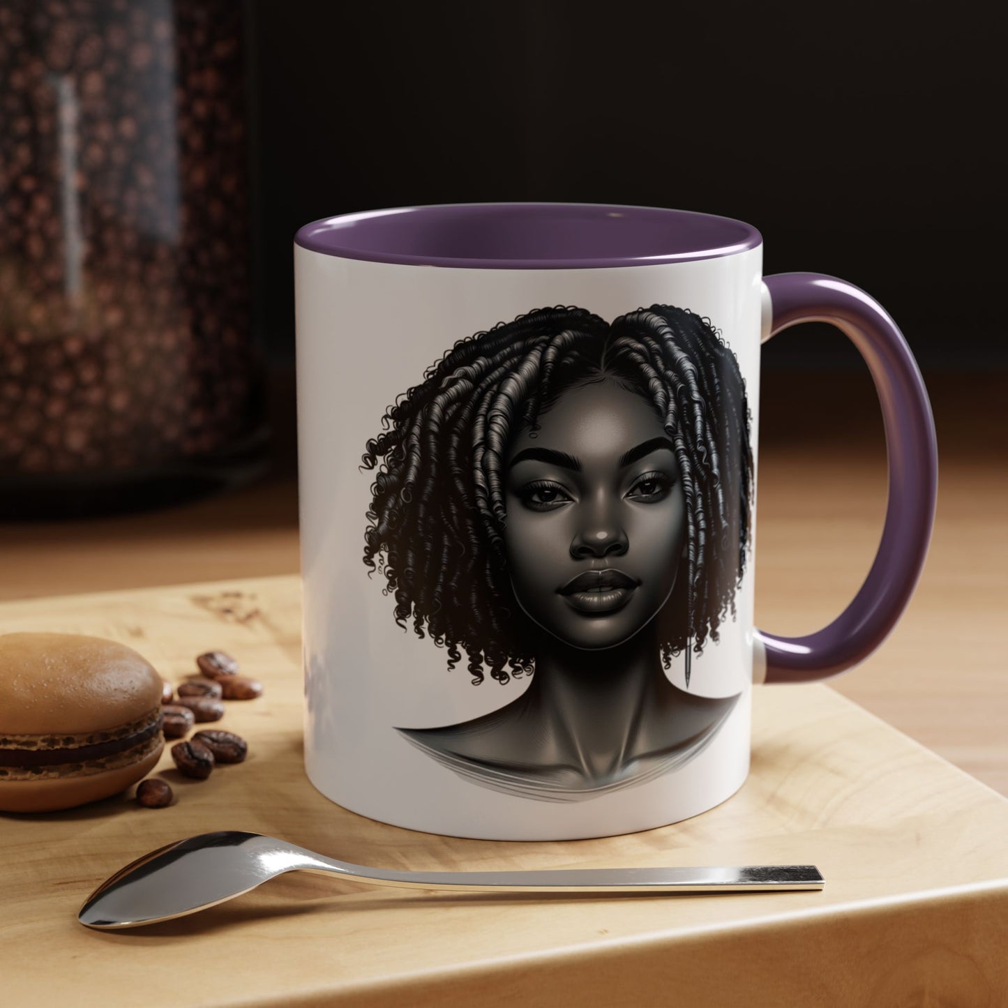 Elegant Black Woman Accent Coffee Mug. Afrocentric Gift for Coffee Lovers, Afro Hair Black American African Girl