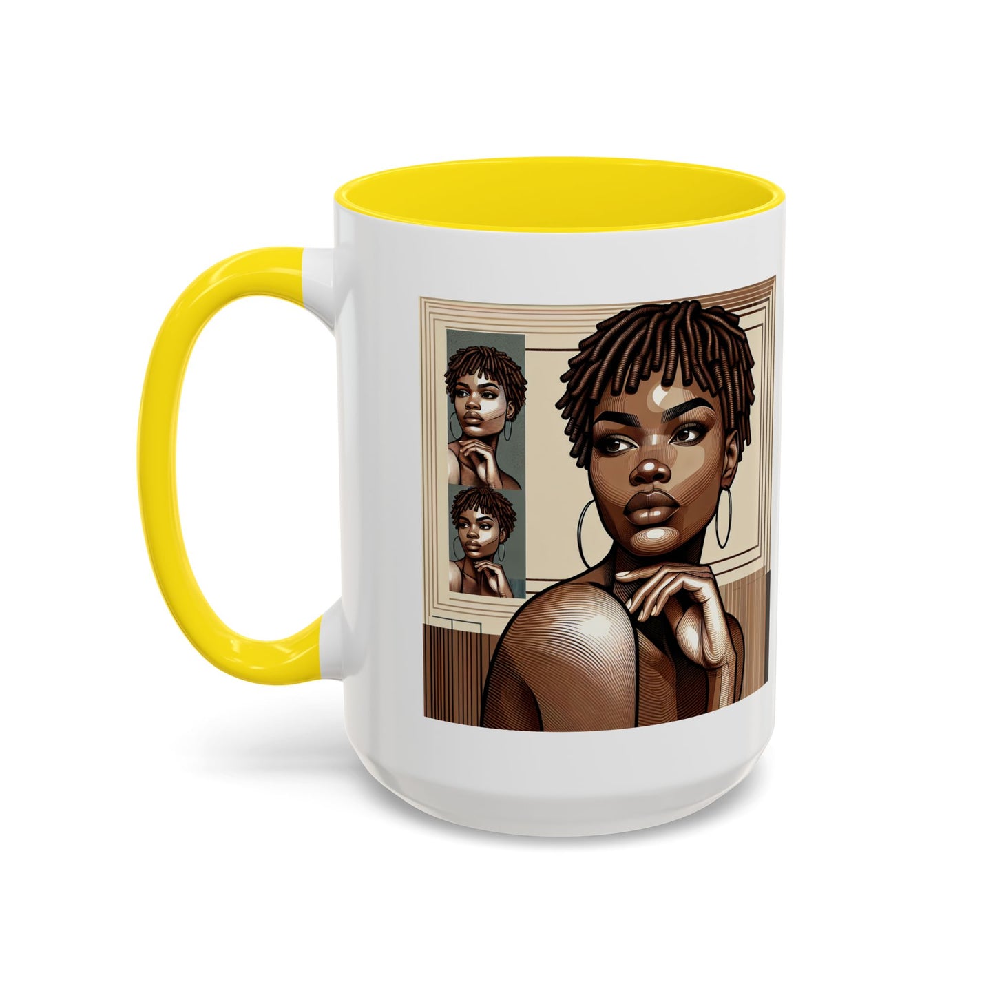 Elegant Art Coffee Mug, Unique Mug Gift, Black Girl Coffee Cup, Afrocentric Accent Mug