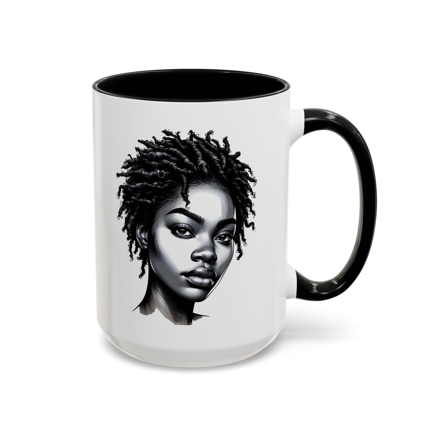Afrocentric Accent Coffee Mug, Artistic Mug for Home, Unique Gift for Her, Afro Hair Black American African Girl